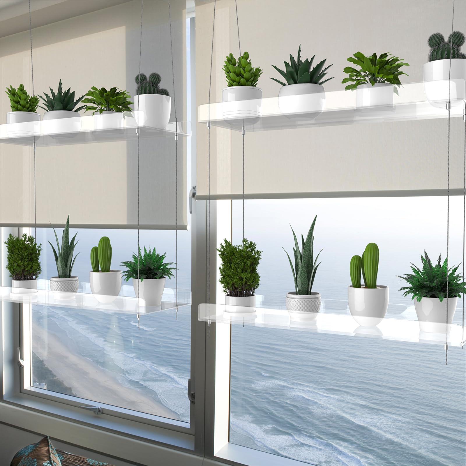 2-Tier Clear Acrylic Hanging Plant Shelf for Windows - 16 Inch per Tier - Perfect for Indoor Gardens, Kitchen Herb Display, Succulents, Flower Pots & Seedling Organization - Ideal for Small Space Gardening & Home Decor