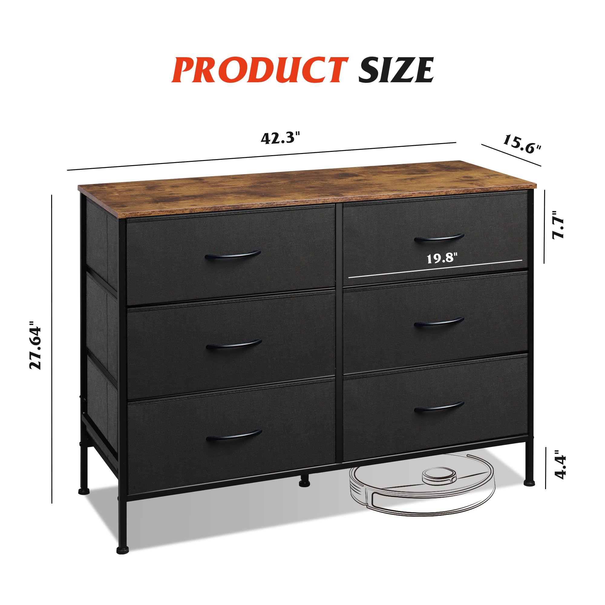 WLIVE 6-Drawer Dresser TV Stand for 50