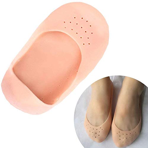 Homesoul Silicone Gel Moisturizing Socks for Dry Cracked Feet - Ultra Soft Foot Care Protector to Prevent Plantar Fissures & Heal Rough Skin (Beige) - Perfect for Overnight Treatment, Spa Days & Winter Foot Care