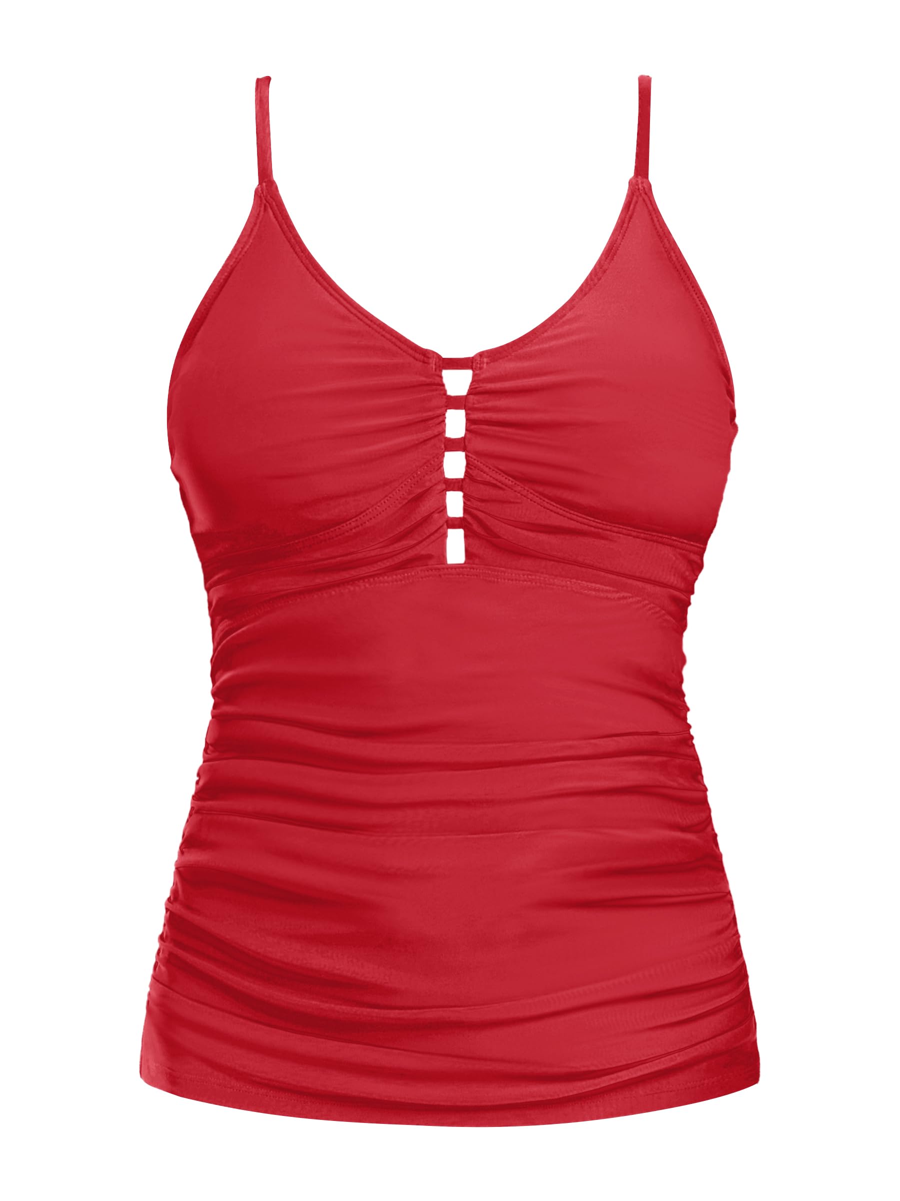 Retro Ocean Blues Women's Tankini Swimsuit Top - Shirring Tummy Control Vintage Swimwear for Beach, Pool & Summer Vacations