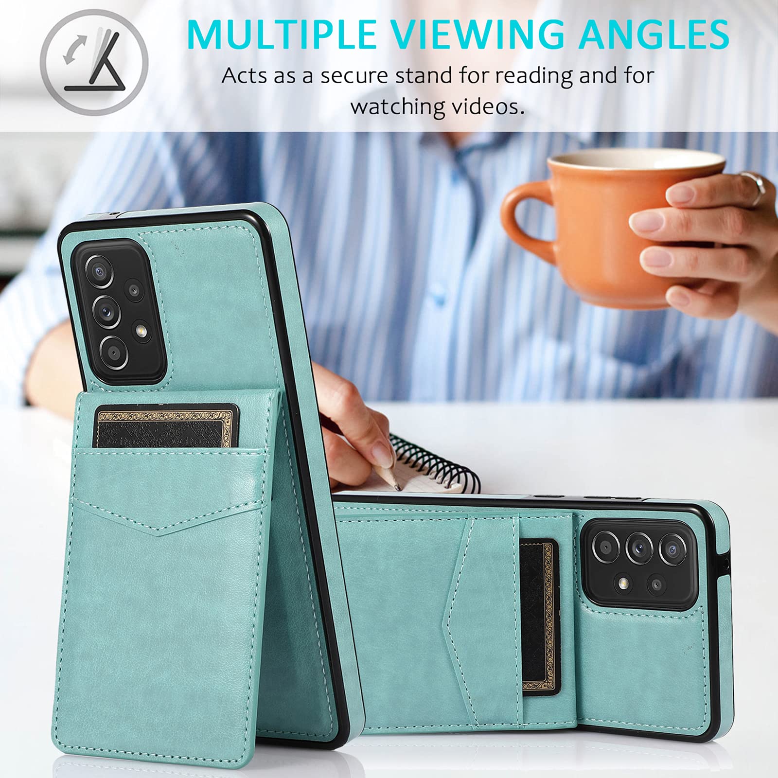Premium Leather Wallet Phone Case for Samsung Galaxy A52 5G/4G with Tempered Glass Screen Protector, Credit Card Holder & Kickstand - Durable Protective Cover for Men & Women (Green) - Perfect for Work, Travel and Everyday Use