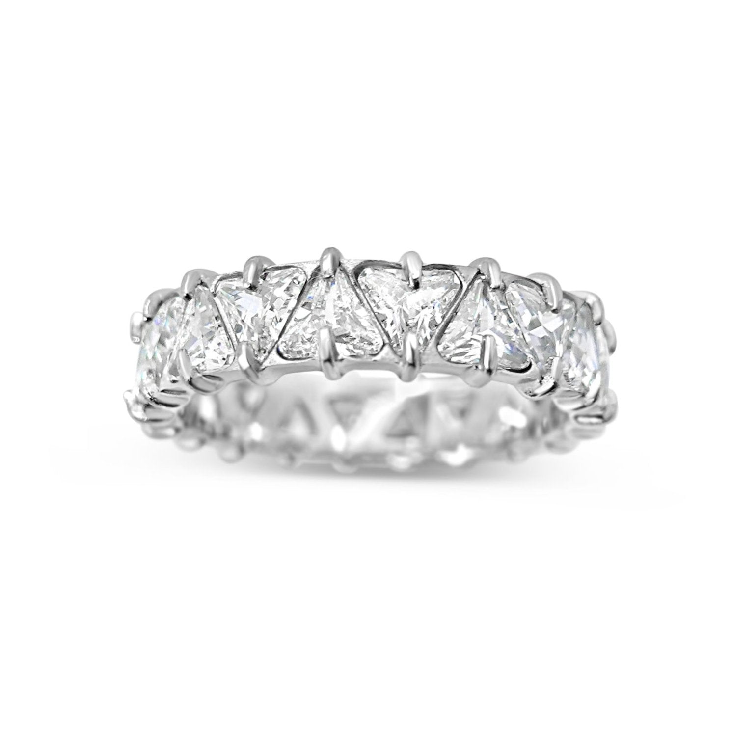 5mm White Stainless Steel Triangular Eternity Ring for Women - Wedding Band, Anniversary Gift, Promise Ring for Her - Perfect for Engagements, Valentine's Day & Special Occasions