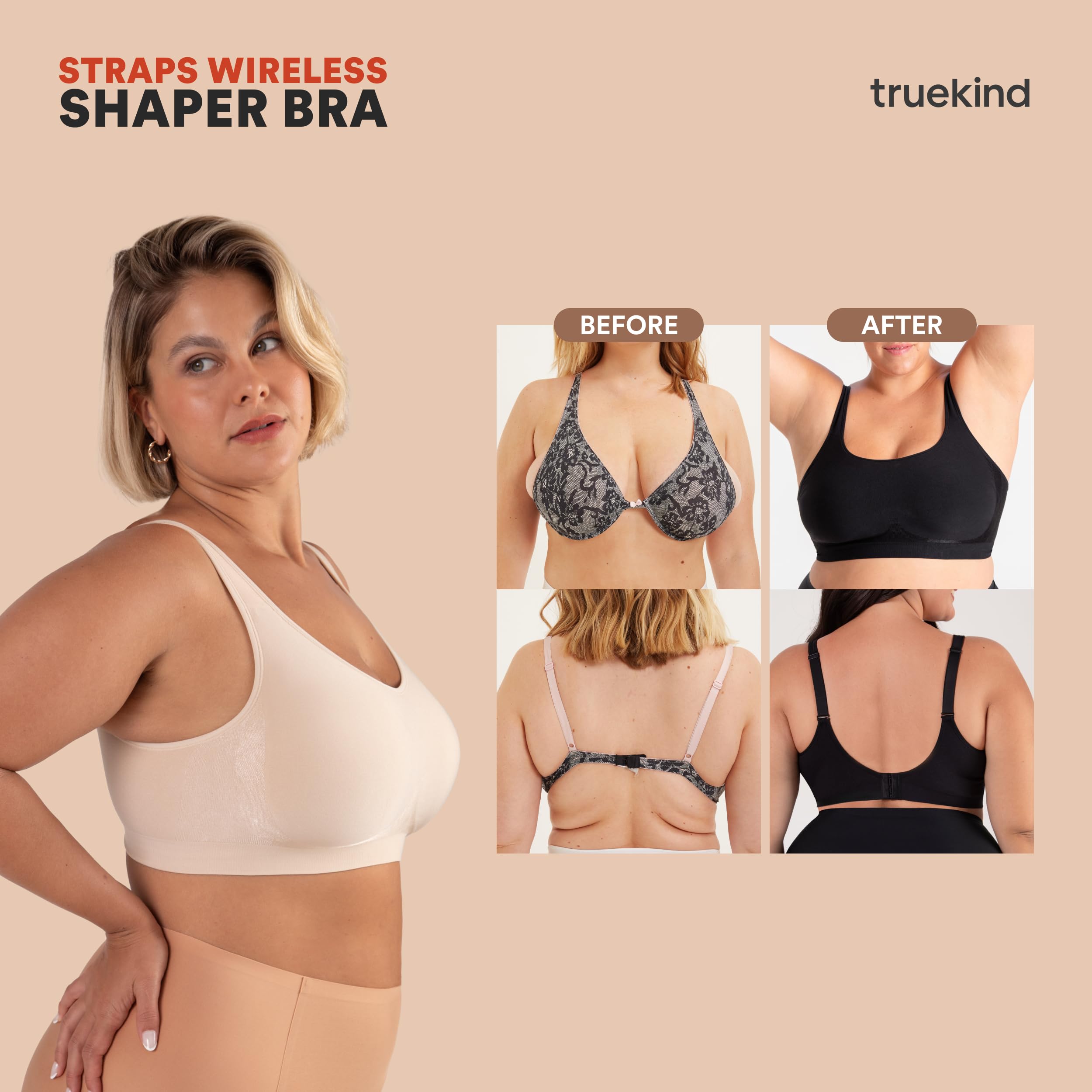 Truekind Wireless Bras for Women - No Underwire Supportive & Lifting Seamless Bra - Comfortable Everyday Wear for Work, Yoga & Lounge