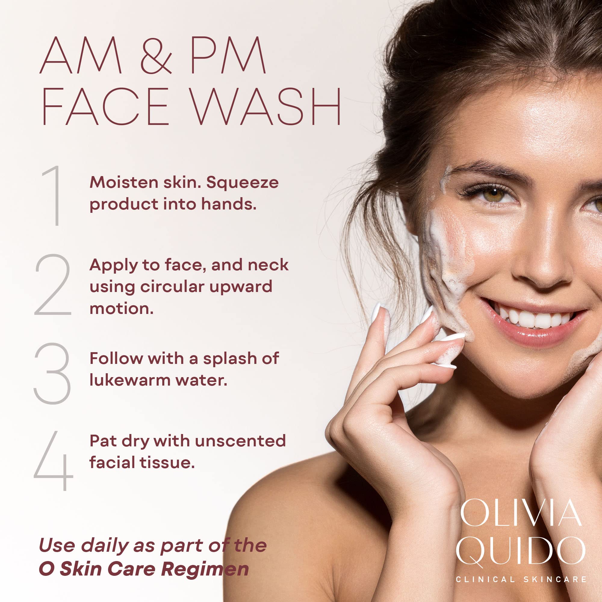 OLIVIA QUIDO Clinical Acne Face Wash with 2.5% Benzoyl Peroxide & Hyaluronic Acid - 4oz Gentle Cleanser for Women & Men, Dermatologist-Tested Skincare for Acne-Prone Skin | Daily Use for Clear, Hydrated Complexion