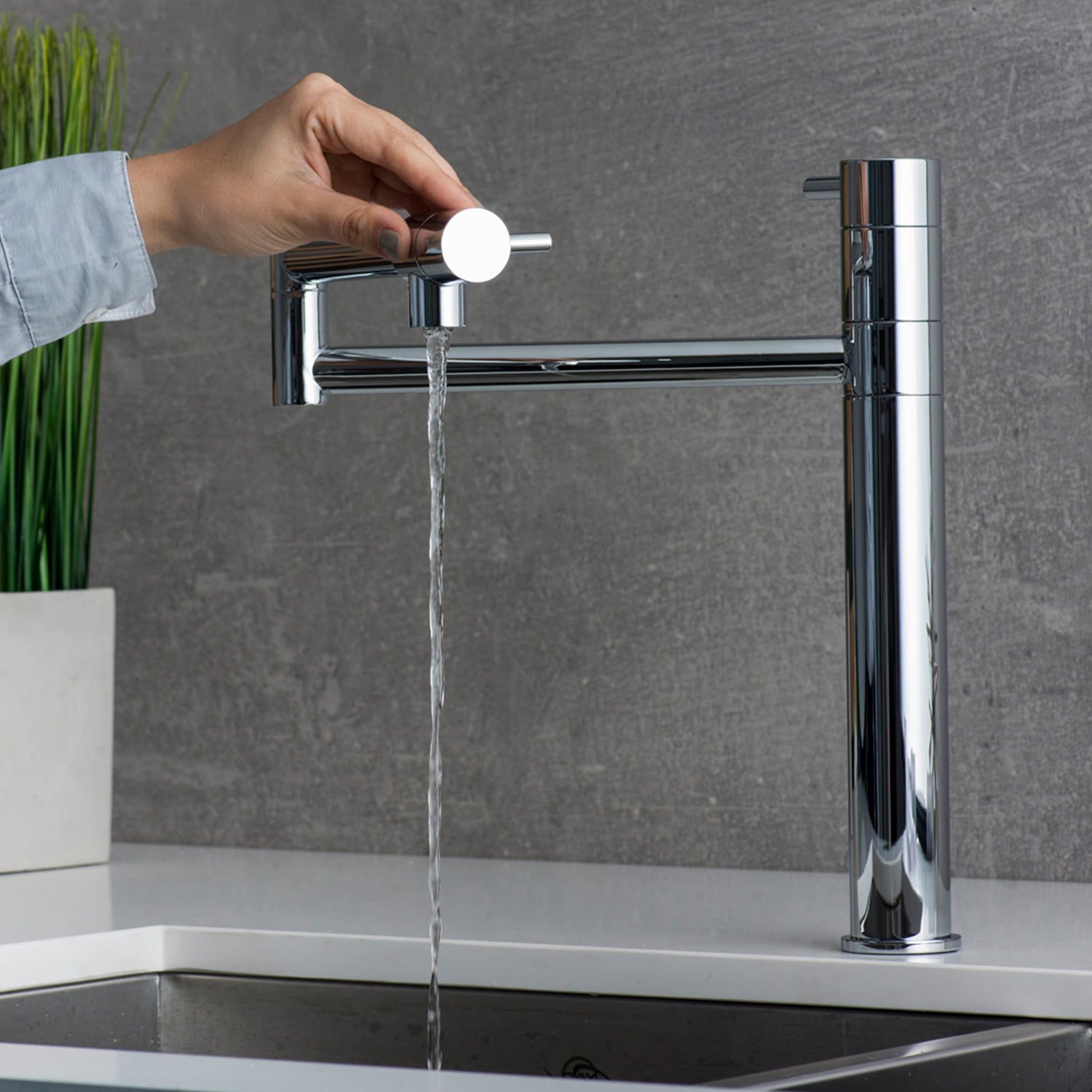 DAX 8729 Single Handle Kitchen Faucet with Brass Body & Chrome Finish - 9 13/16 x 12 13/16 Inches - Perfect for Modern Farmhouse, RV & Small Kitchen Sinks