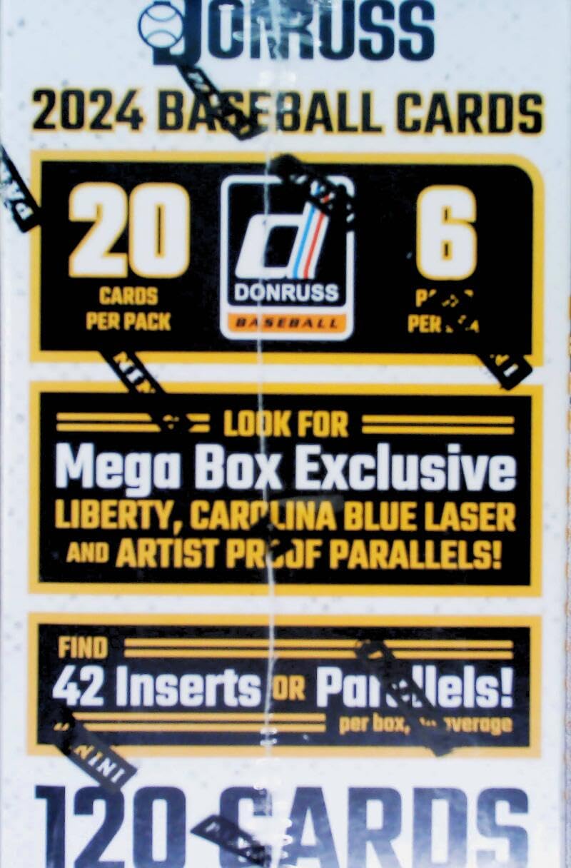 2024 Panini Donruss Baseball Mega Box - 6 Packs (120 Cards) with 2 Autograph/Memorabilia Cards - Includes Paul Skenes Rookies & Hall of Famers - 42 Parallels/Inserts Avg - Exclusive Liberty, Carolina Blue & Artist Proof Cards - Perfect for Collectors, Investors & Fantasy Baseball Fans
