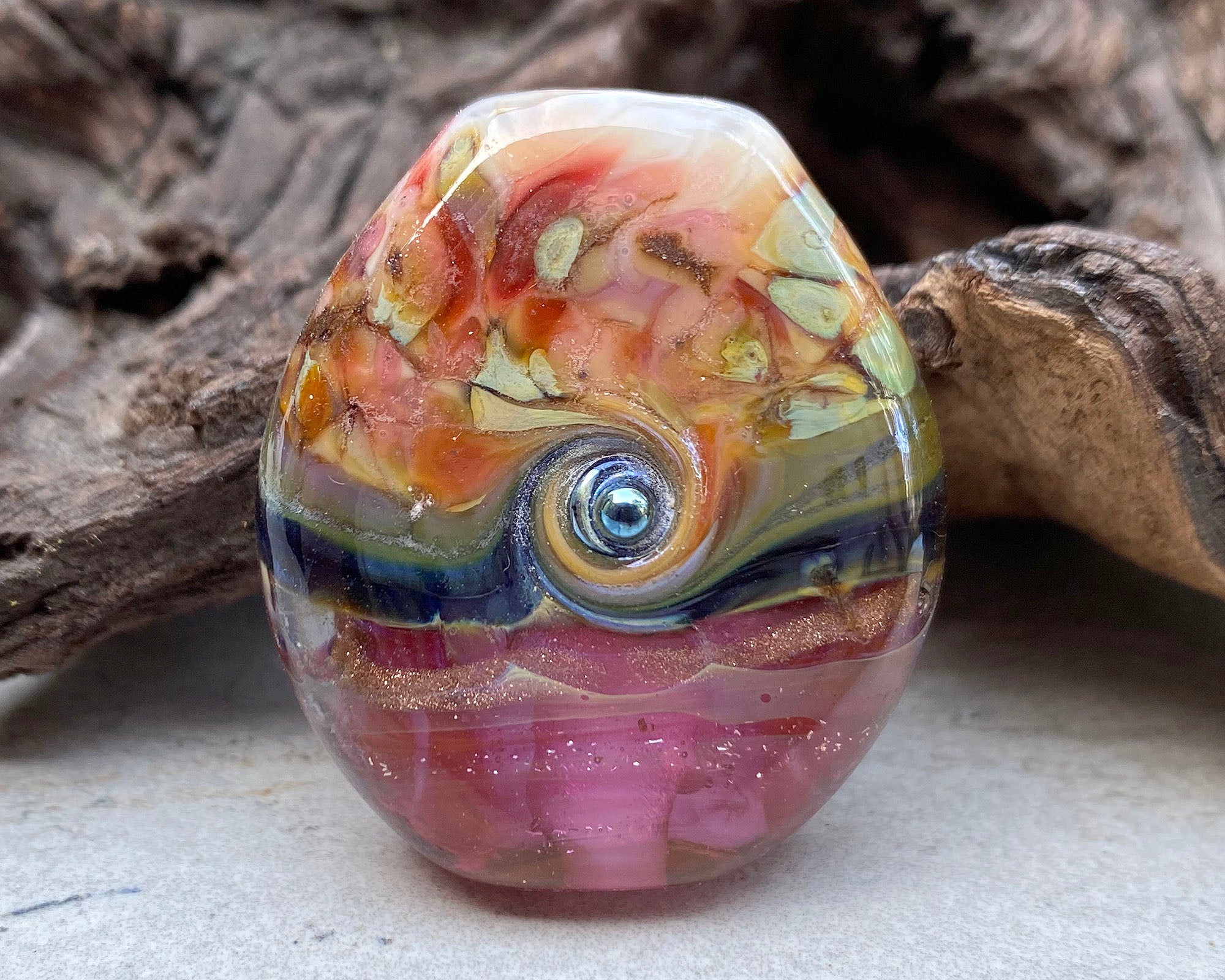 Handmade Pink Mosaic Lampwork Glass Focal Bead for Jewelry Making - DIY Necklace, Bracelet & Earrings Designs - Perfect for Artisan Crafts & Bohemian Style Accessories