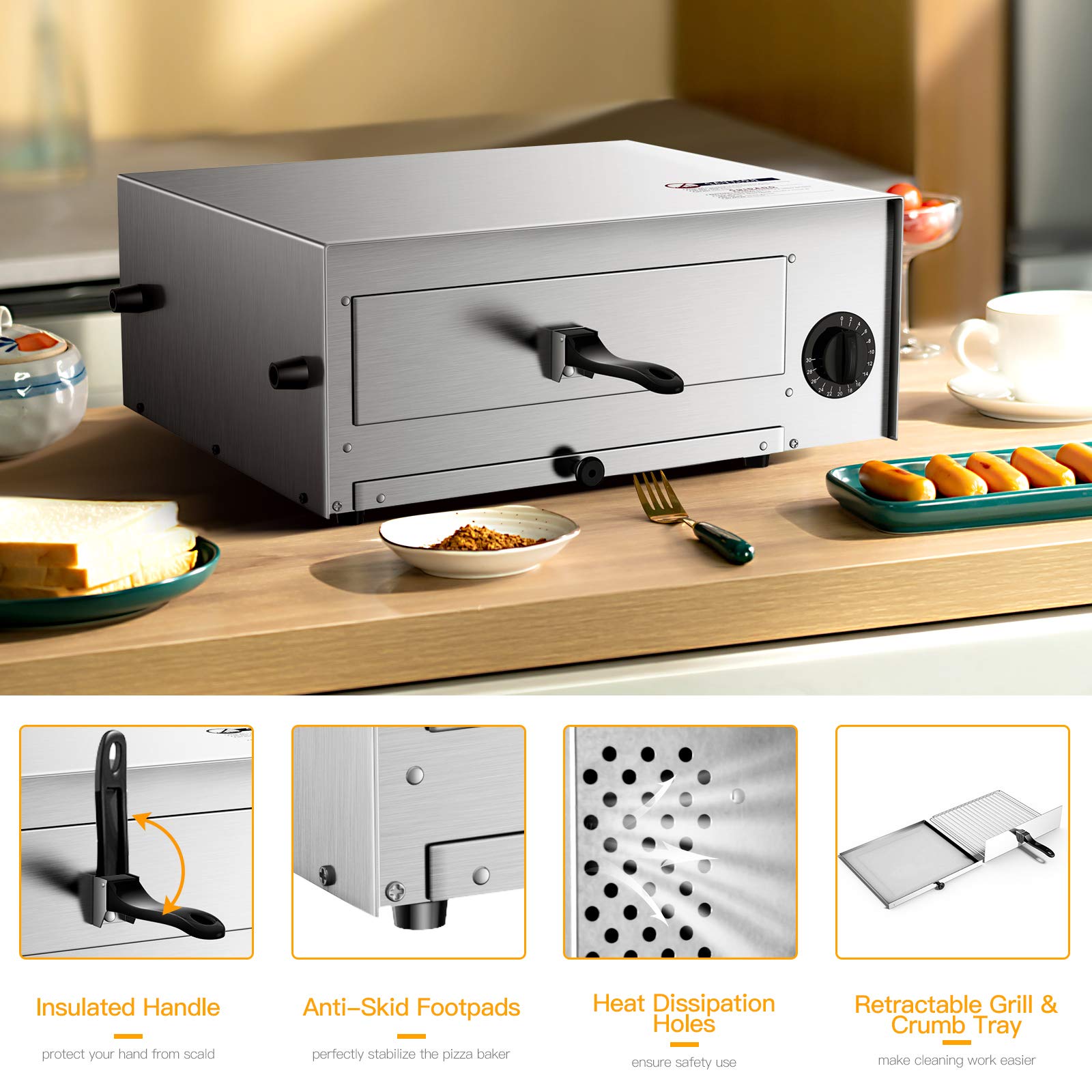 Giantex Commercial Countertop Pizza Oven - Stainless Steel Pizza Maker with Removable Tray & Handle | Perfect for Home, Restaurant & Outdoor Cooking