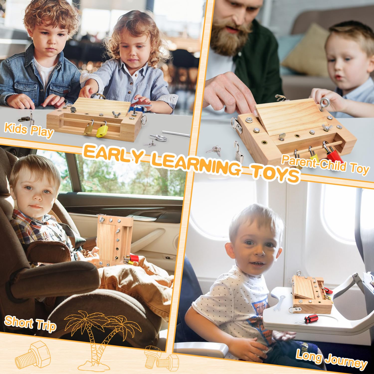 **Montessori Screwdriver Board - Wooden Lock & Key Toy Set for Kids Ages 3+, Sensory Learning Tools with Storage | STEM Educational Toy for Preschoolers & Toddlers (Fine Motor Skills, DIY Pretend Play)**