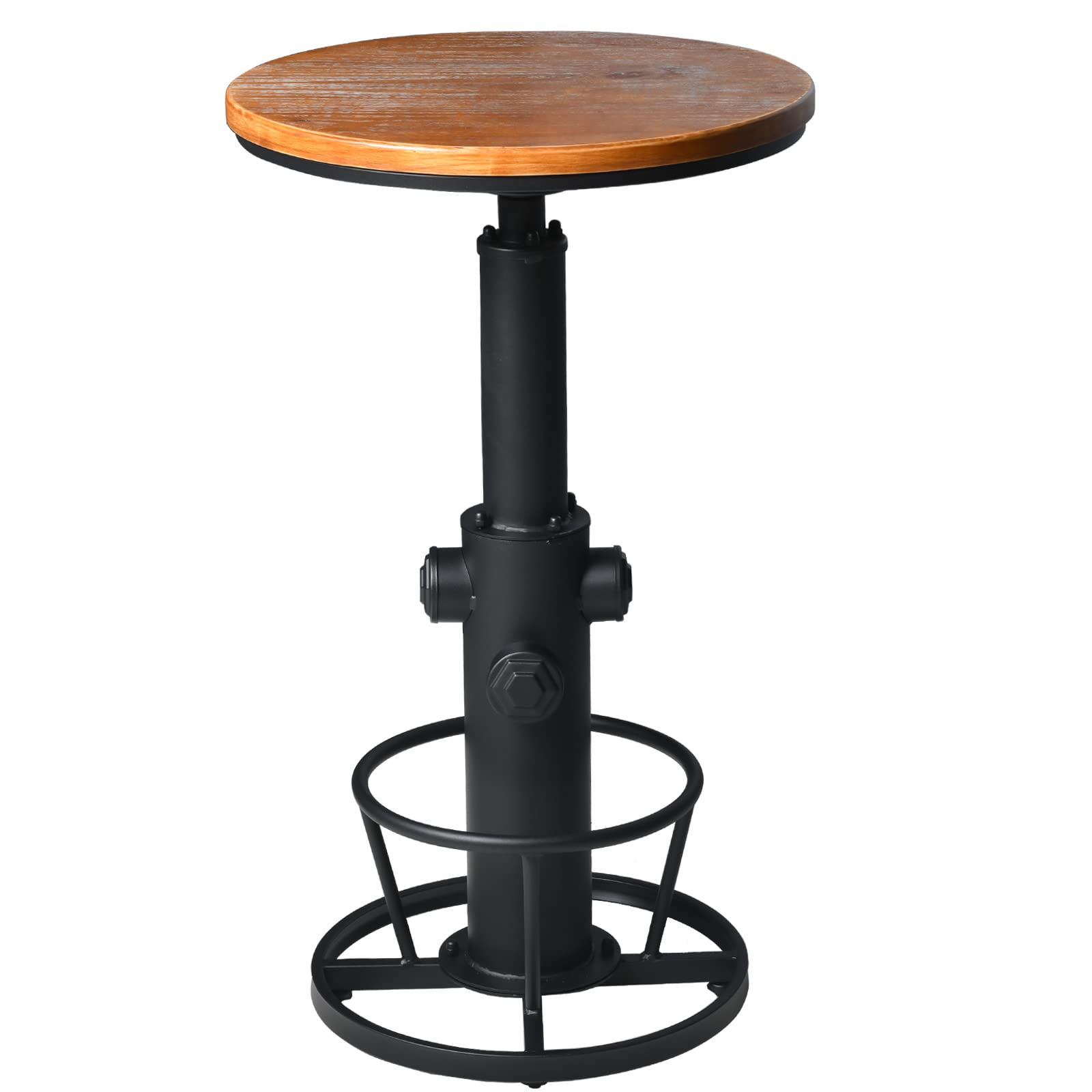 Vintage Adjustable Height Bistro Table 38.6-44.4 Inch Industrial Style Bar Table with Swivel Round Wooden Top - Perfect for Kitchen, Dining Room, Coffee Shop, Pub & Office - Seats 2-3 People - Ideal for Small Spaces, Breakfast Nooks & Entertaining Guests
