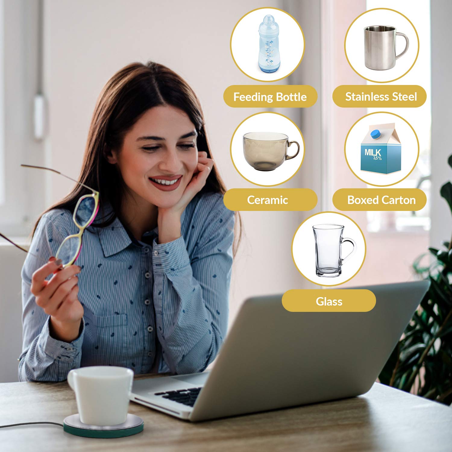 Electric Coffee Mug Warmer for Desk - Adjustable Temperature (120°F-140°F) with 2 Heat Settings - Perfect for Coffee, Tea, Hot Chocolate & Candle Melting - Ideal for Office, Home & Gifts (Mug Not Included)