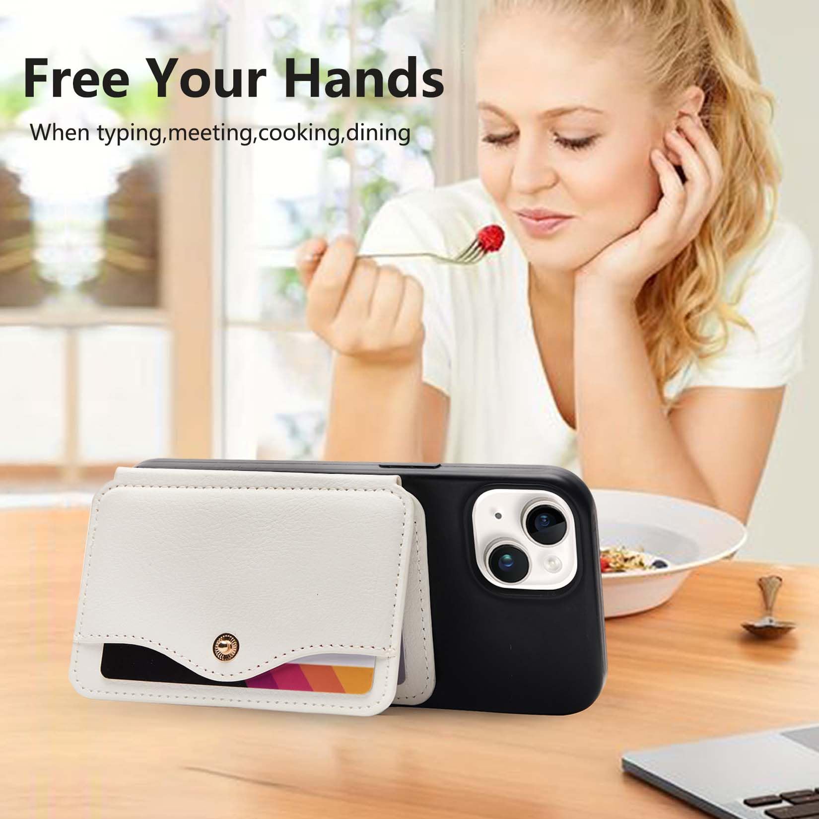 M-Plateau Stick On Phone Wallet - Slim Leather Card Holder with Snap Closure for Most Smartphones (White) | Perfect for Contactless Payments, ID Storage & Everyday Essentials While On-The-Go