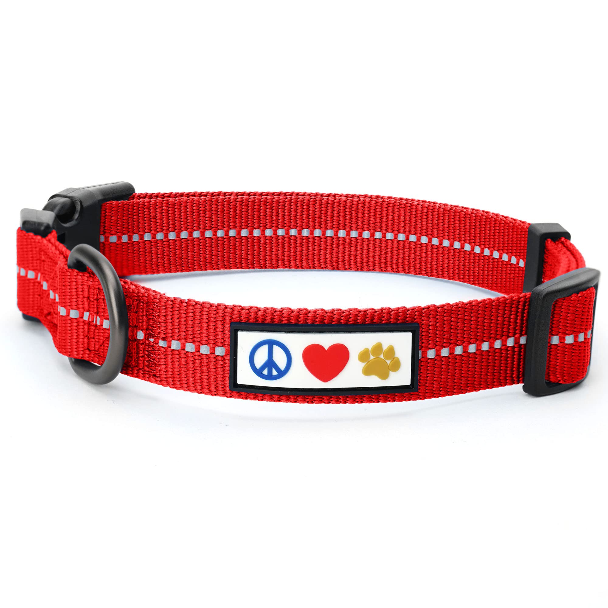Eco-Friendly Recycled Dog Collar with Reflective Stitching - Made from Ocean Plastic Bottles - Small Red Chili - Perfect for Night Walks & Outdoor Adventures