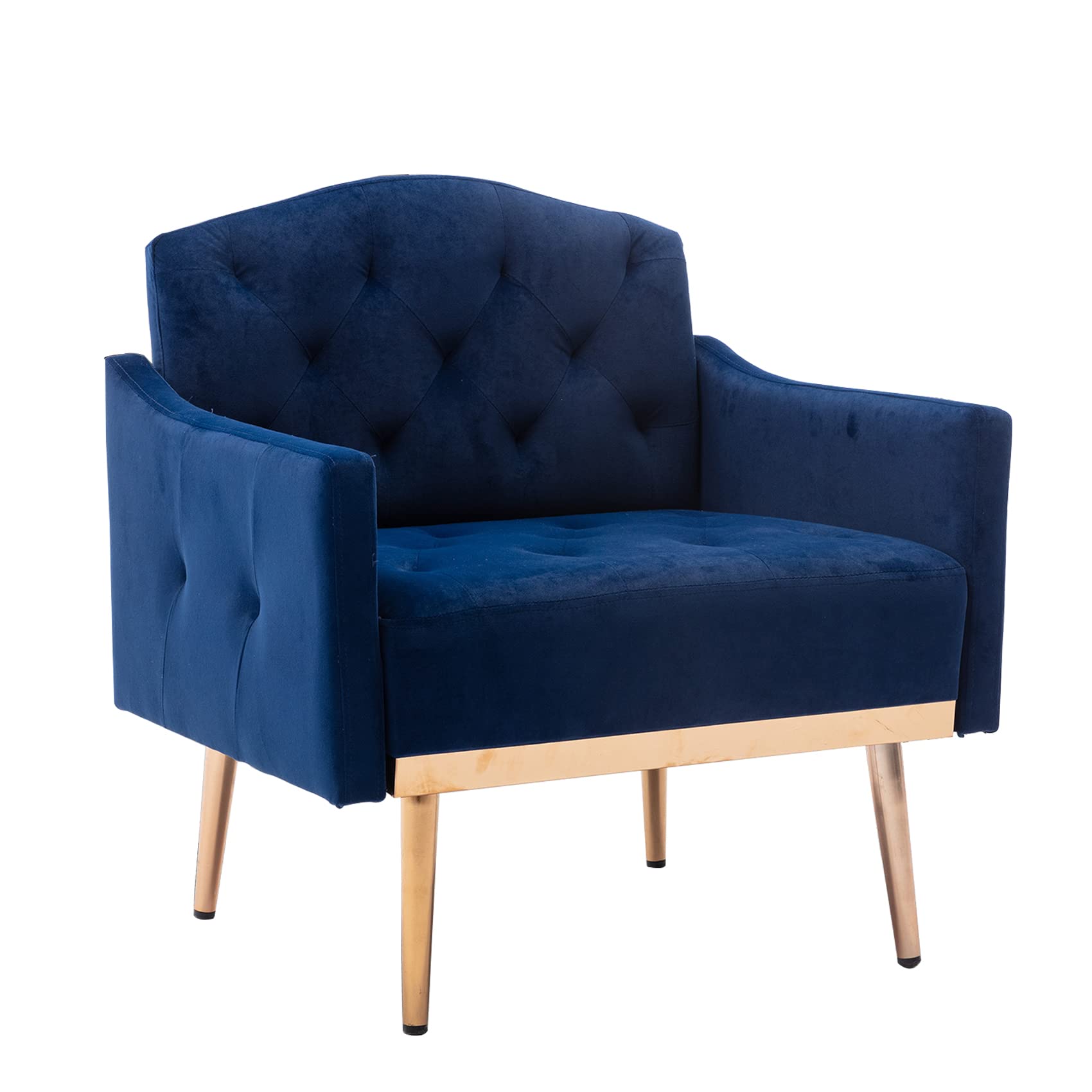 Homtique Velvet Accent Chair - Modern Tufted Upholstered Armchair with Gold Metal Legs, Luxurious Single Sofa for Bedroom & Living Room | Perfect for Reading Nook, Home Office or Lounge Area (Navy Blue)