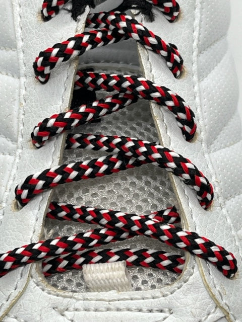 Vibrant Round Multi-Color Shoelaces - Black, Red & White for Sneakers, Boots & Casual Shoes | Perfect for Sports, Fashion & Everyday Wear