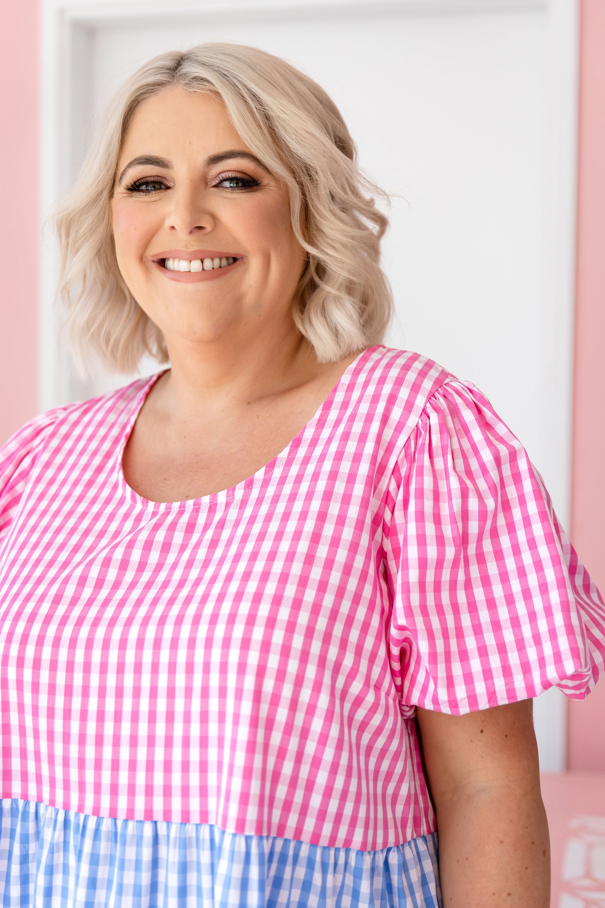 Greta Party Dress in Gingham Mix - Stylish Floral Print Women's Party Gown for Cocktail, Wedding & Special Occasions