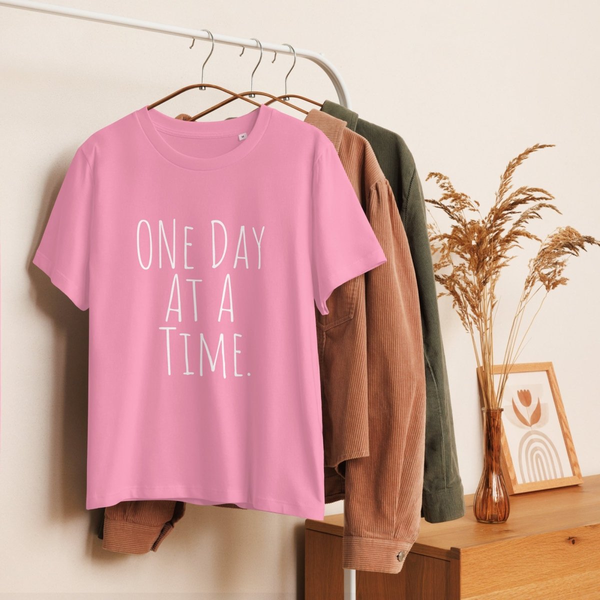 ONE DAY AT A TIME - Women's Organic Cotton Recovery T-Shirt | Comfortable & Inspirational Tee for Yoga, Meditation & Daily Wear