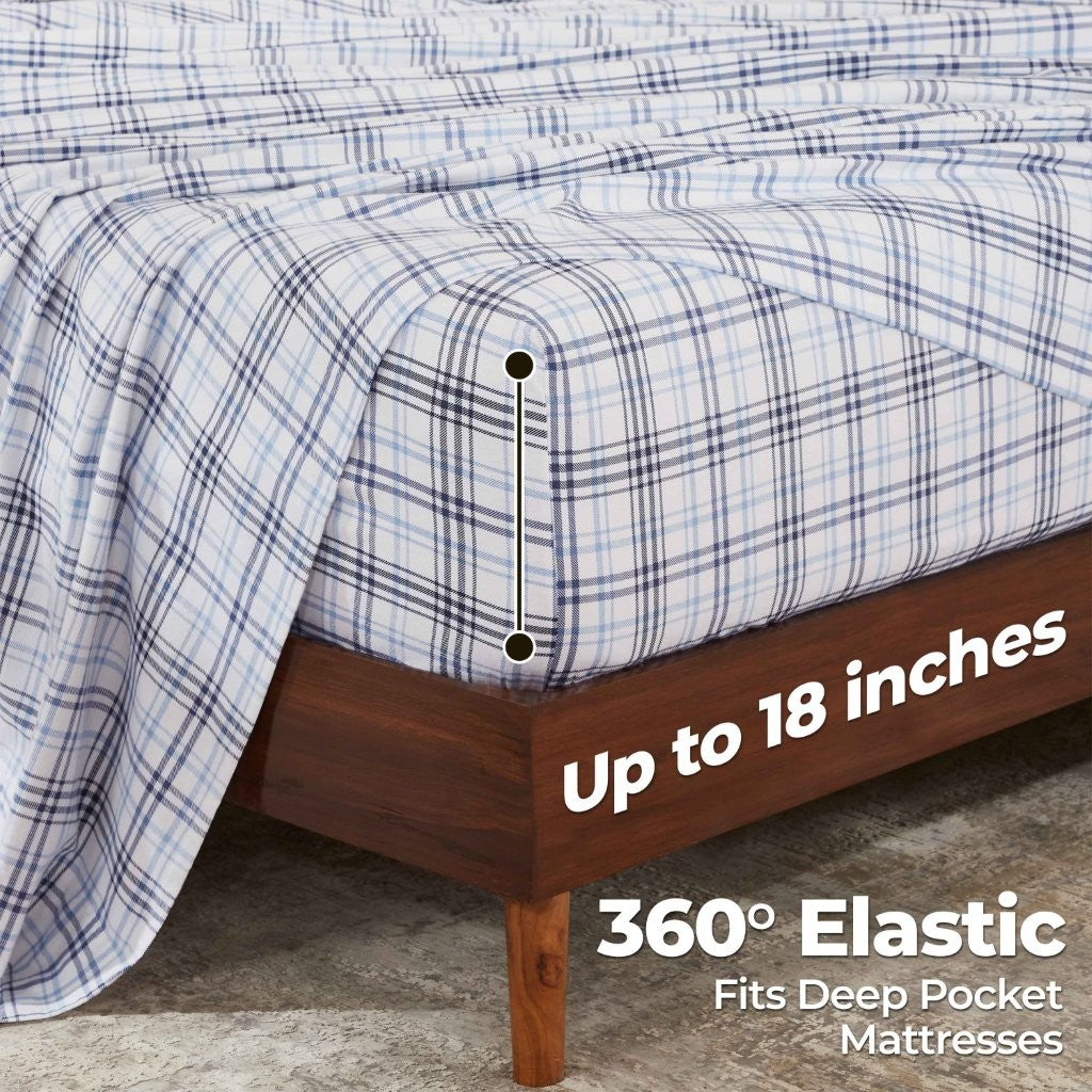 Soft Plaid Flannel Cotton Bed Sheet Set - Classic Farmhouse Style with Deep Pockets - Perfect for Cozy Winter Nights & Rustic Home Decor