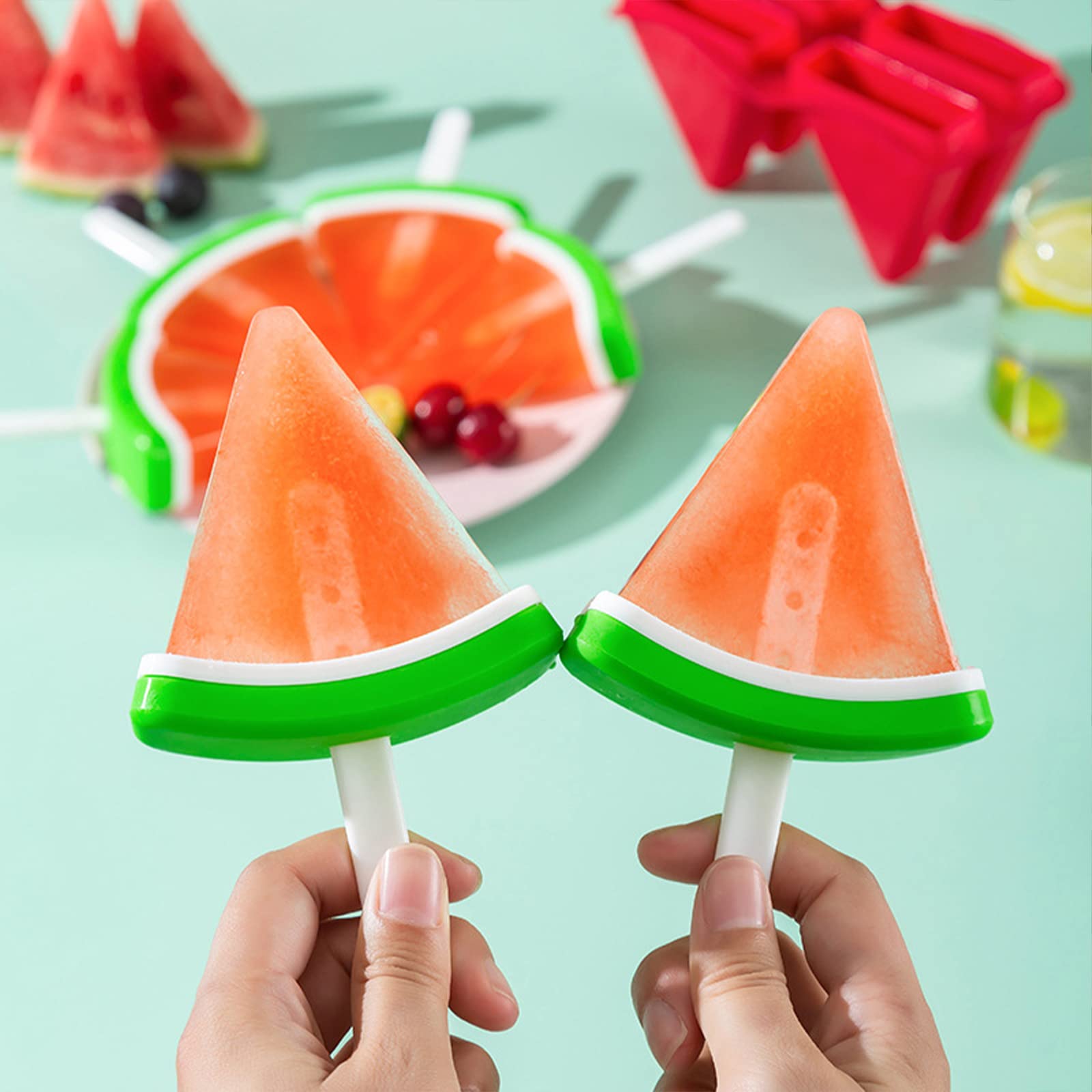 Best Popsicle Molds Set of 4 - Reusable BPA Free Ice Pop Maker with Sticks for Homemade Watermelon Freeze Pops & Ice Cream - Easy Release Kitchen Supply for Summer Treats, Kids Snacks, and Party Desserts