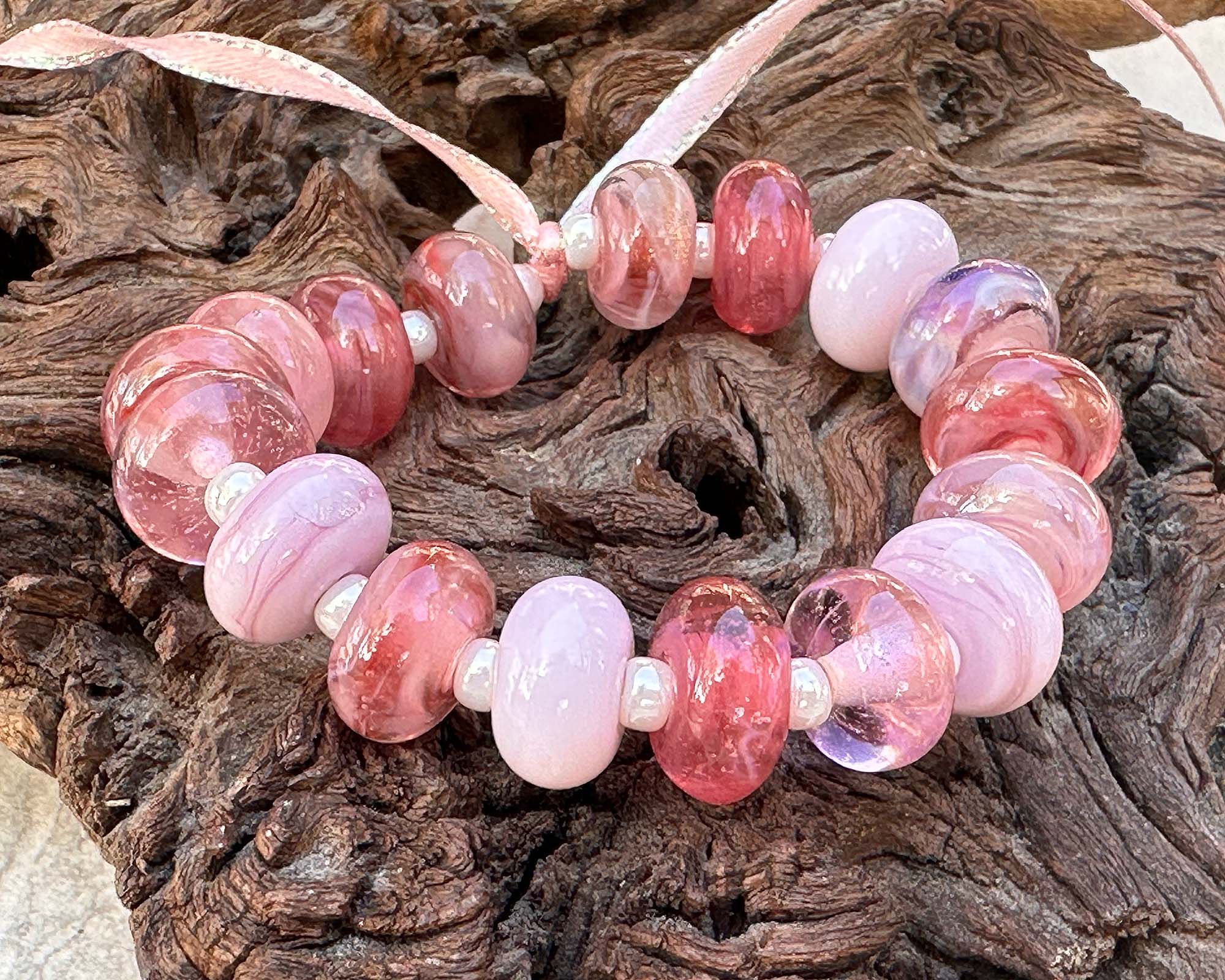 17pcs Pink Lampwork Glass Beads for Jewelry Making, DIY Crafts, Bracelets & Necklaces - Mixed SRA Orphan Beads - Perfect for Boho, Vintage & Handmade Jewelry Designs