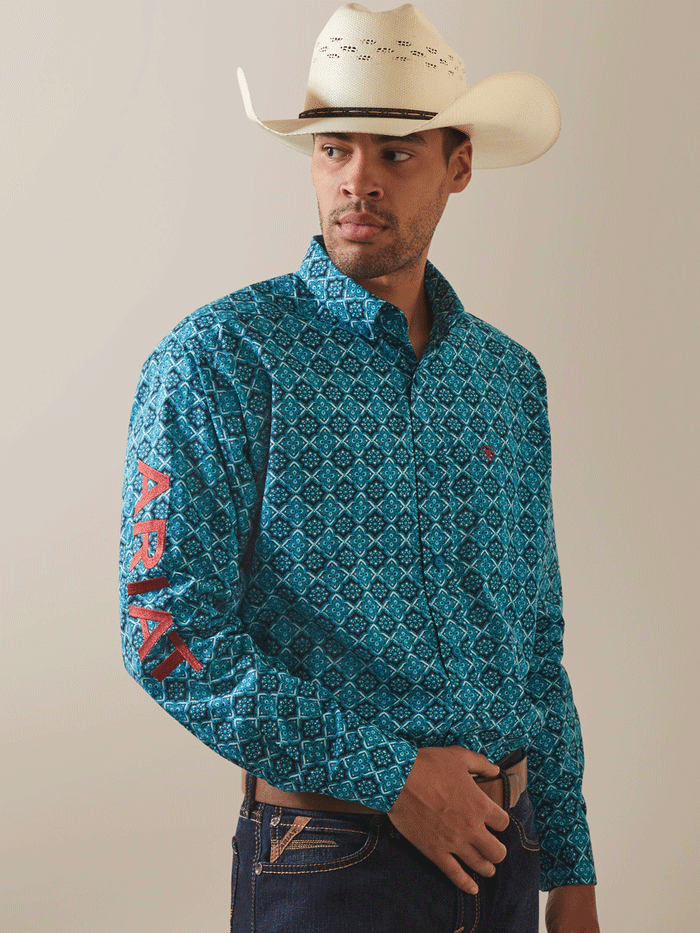 Ariat Men's Team Solomon Classic Fit Shirt - Blue Teal Western Work Shirt for Ranch, Rodeo & Casual Wear