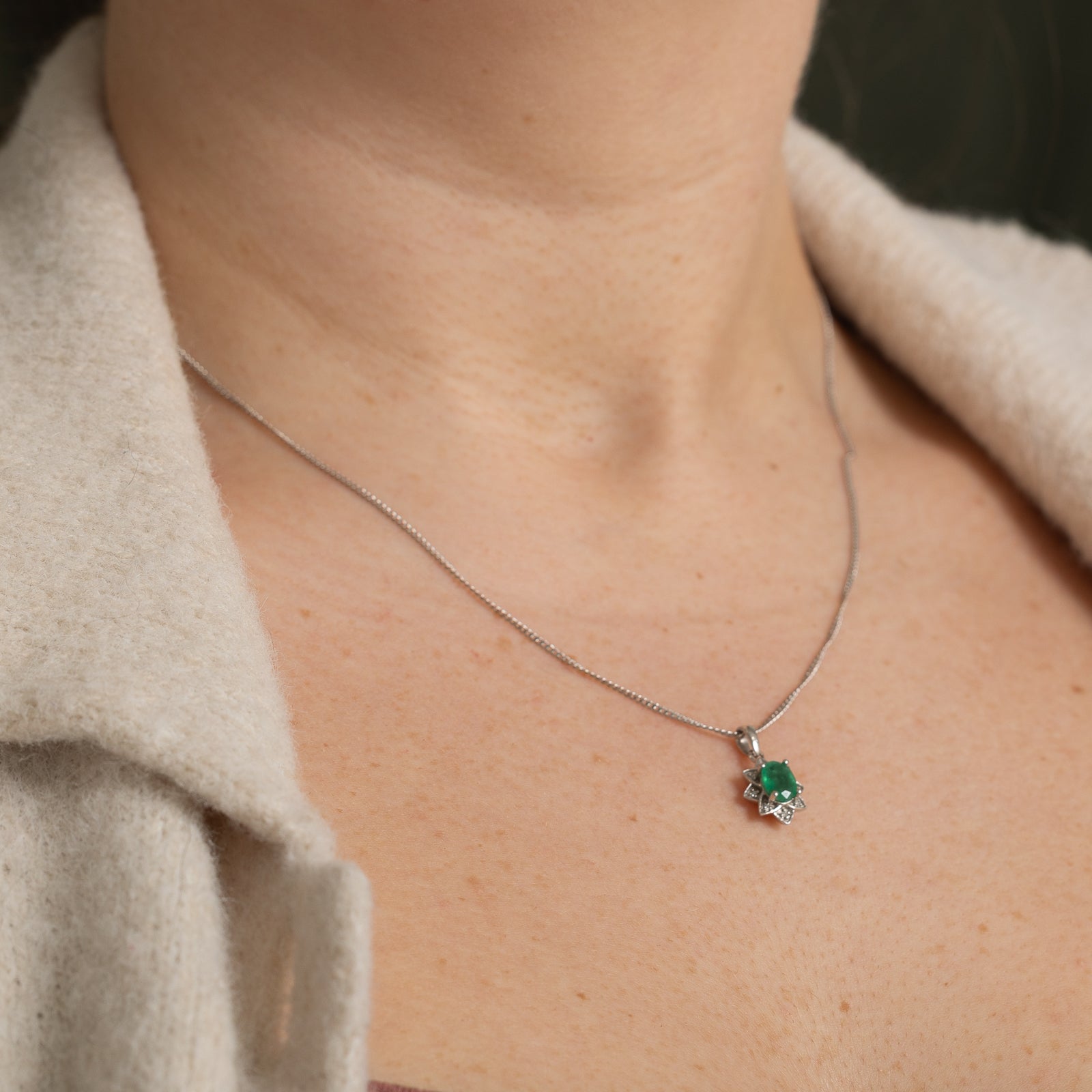 Emerald and Diamond Floral Pendant Necklace - 0.51ct Emerald & 0.03ctw Diamonds | Elegant Jewelry Gift for Women, Perfect for Weddings, Anniversaries, and Special Occasions