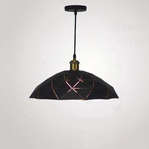 Modern Black Geometric Diamond Metal Ceiling Pendant Light - Polyhedron Wrought Iron Hanging Lamp with E27 Socket - Edison Style Chandelier for Kitchen Island, Bar, Hallway, Living Room & Dining Room Lighting - Perfect for Modern Home Decor, Restaurant and Cafe Ambiance