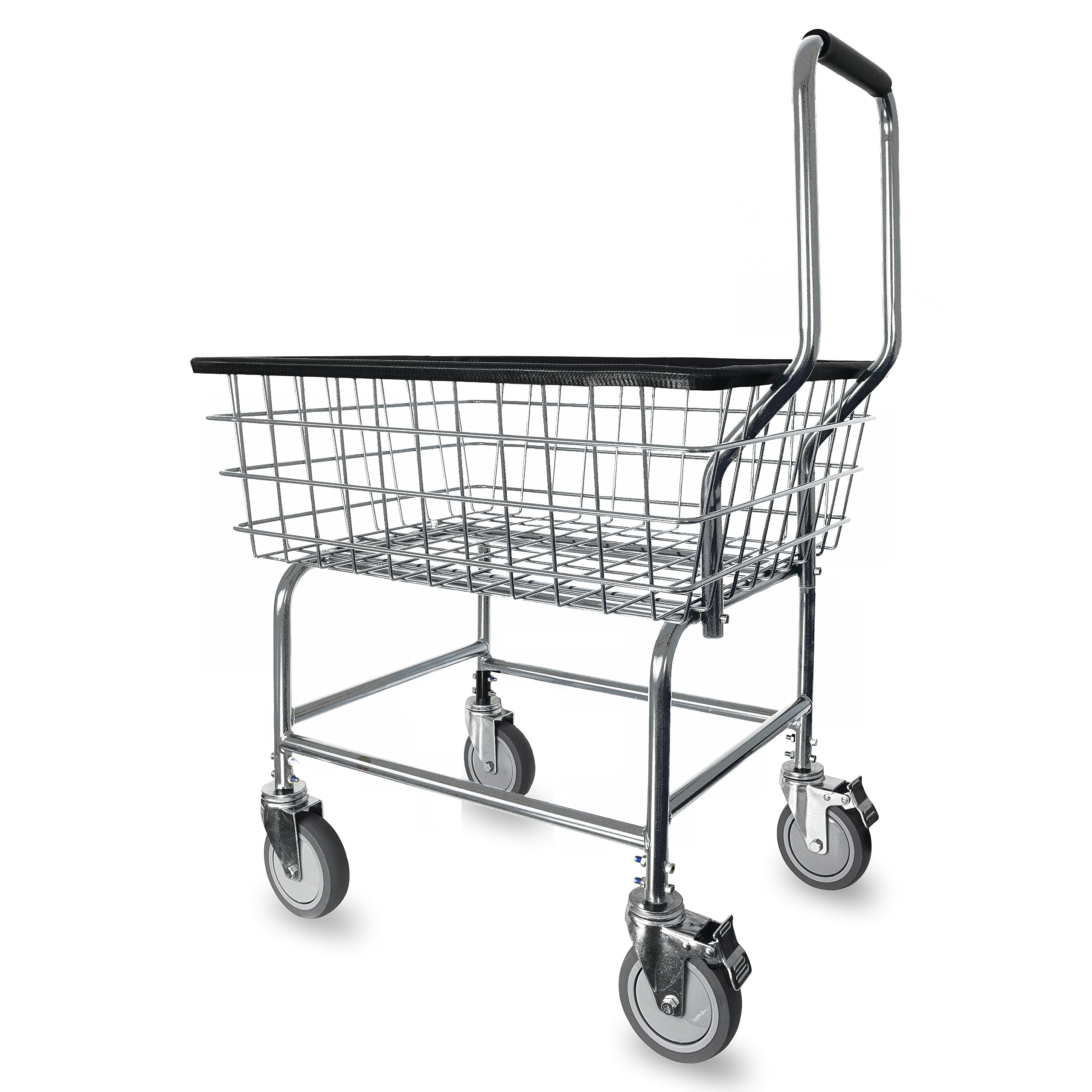 Commercial Laundry Cart with Removable Handle - Heavy Duty LVP Workhorse for Hotels, Hospitals & Laundromats (Black/Silver)