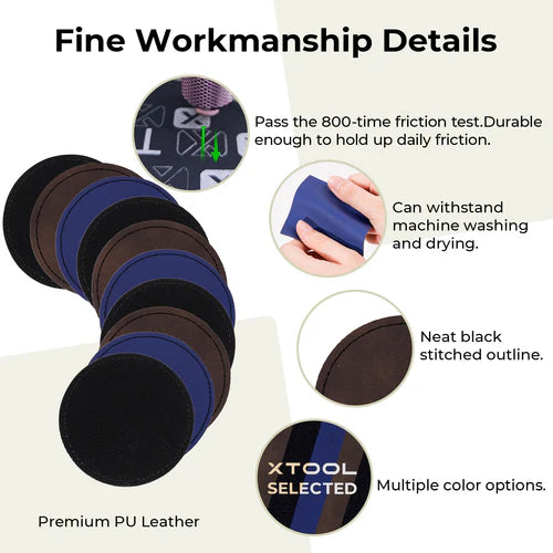 xTool Black to Silver Laserable Leatherette Round Patches (10 Pack) - Perfect for DIY Crafts, Leatherworking, and Custom Apparel Embellishments