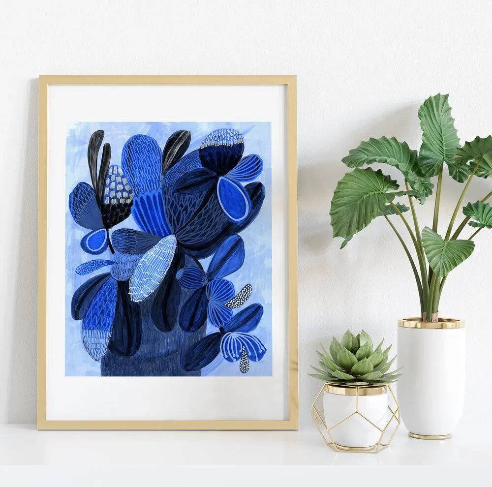 Wild Blue Bunch Abstract Art Print - Modern Wall Decor for Living Room, Bedroom & Office - Perfect for Home & Office Decor