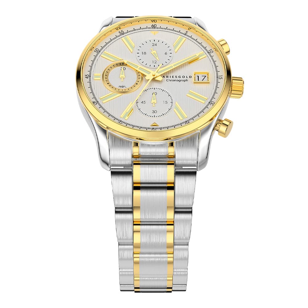 Aries Gold Champion 7020 G Men's Silver Dial Chronograph Watch VR33 - 42mm Silver Stainless Steel Strap - Perfect for Business, Casual & Formal Occasions