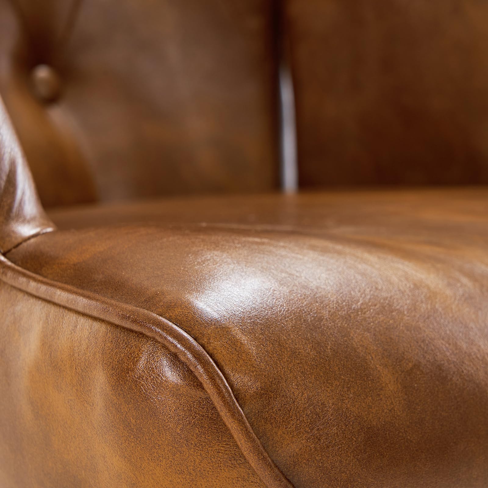 Furnimart Mid Century Modern Faux Leather Accent Chair - Comfy PU Armchair for Living Room, Office, Study, Bedroom & Waiting Room - Yellow Brown Wingback Leisure Chair | Perfect for Home Decor, Guest Seating & Vanity Areas