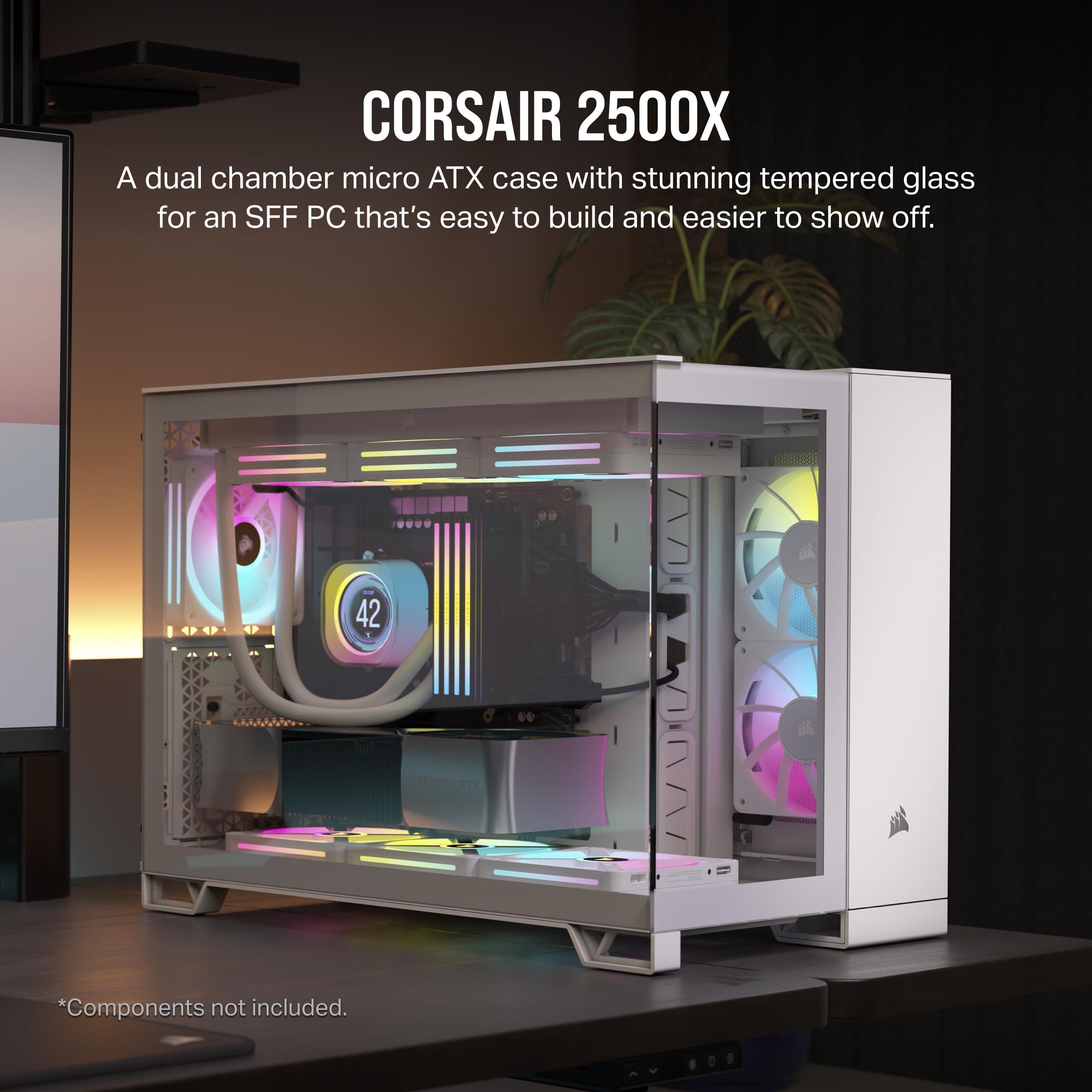CORSAIR 2500X White mATX Small-Tower PC Case - Dual Chamber Design, Panoramic Tempered Glass, Reverse Connection Motherboard Compatible - Perfect for Gaming Rigs & Compact Workstations - No Fans Included