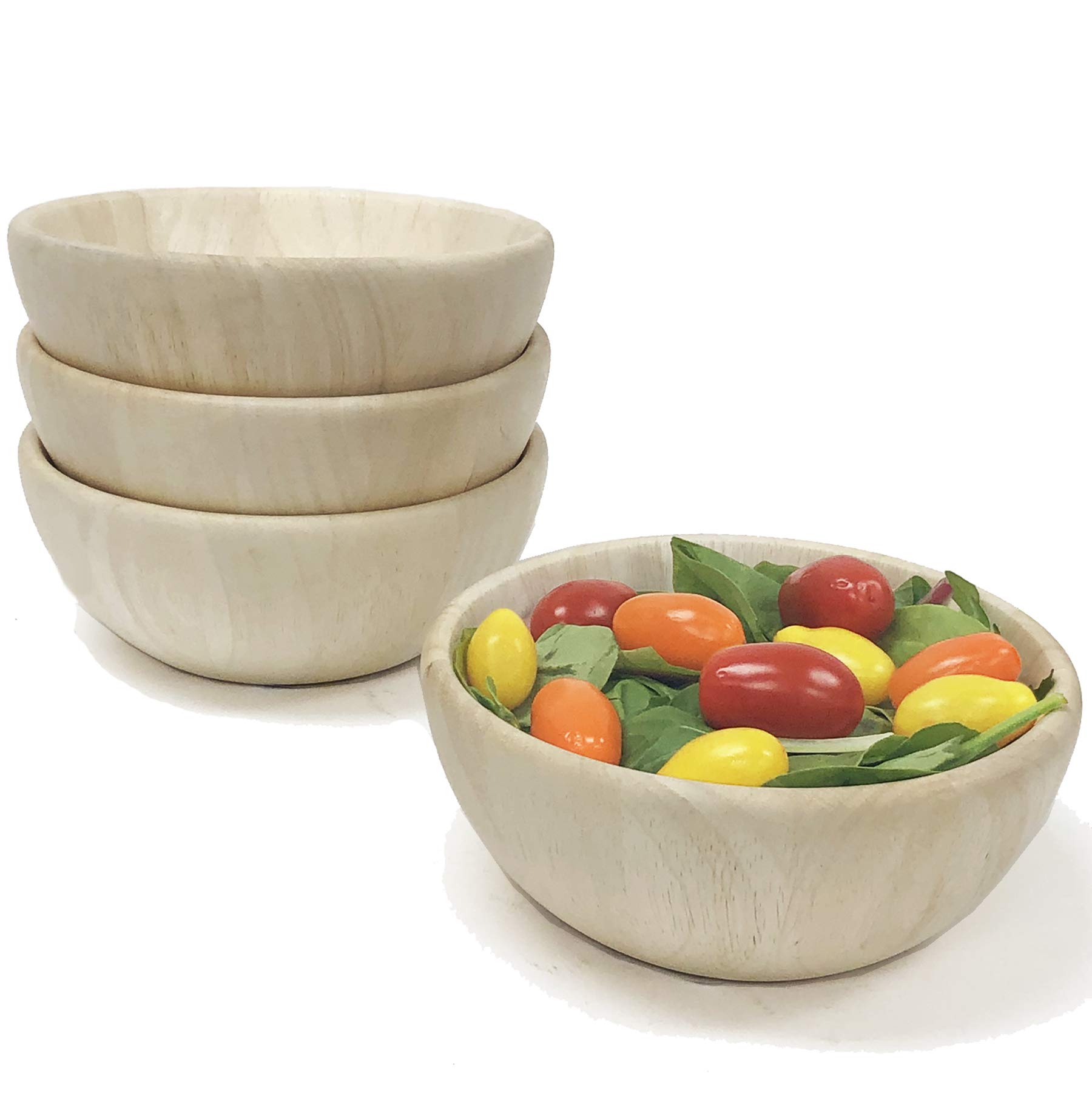 Wooden Serving Bowls Set of 4 - Whitewash Finish 6.5