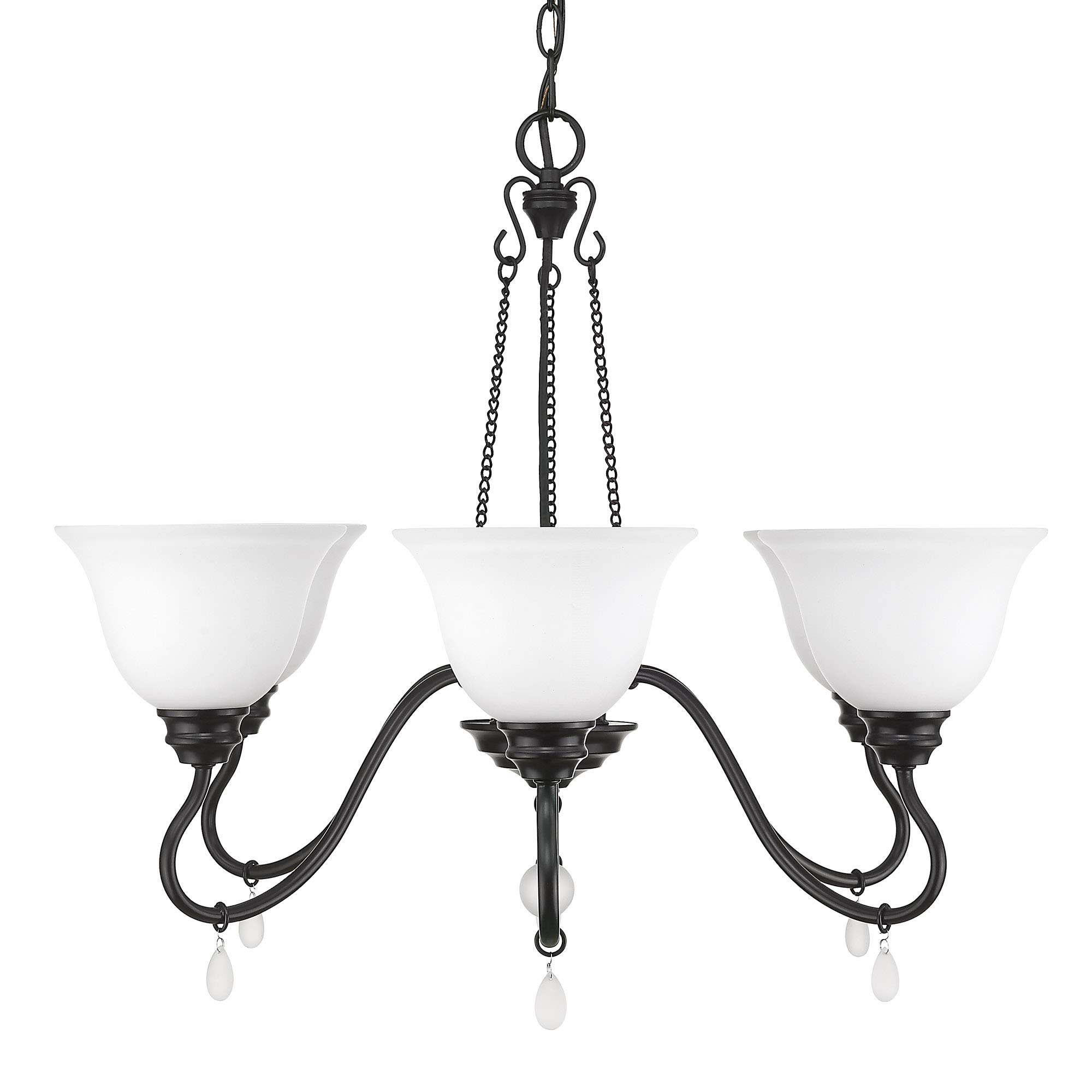 Golden Lighting Donya Chandelier - Matte Black with Opal Glass | Modern Black Ceiling Light Fixture for Dining Room, Kitchen, Living Room | Elegant Lighting for Home Decor & Interior Design