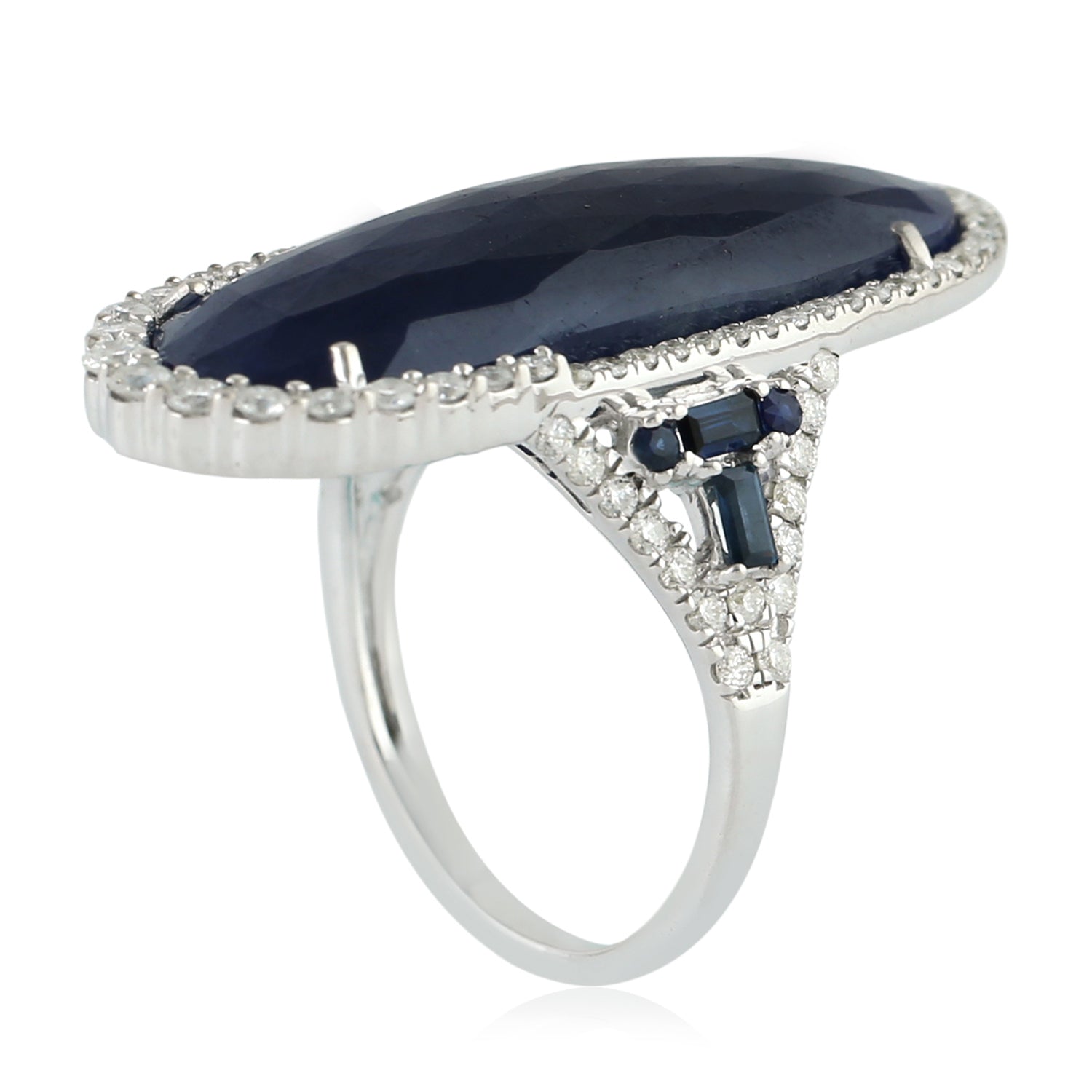 Blue Sapphire and Diamond Engagement Ring in 18K White Gold - Elegant Prong Setting for Weddings, Anniversaries & Special Occasions