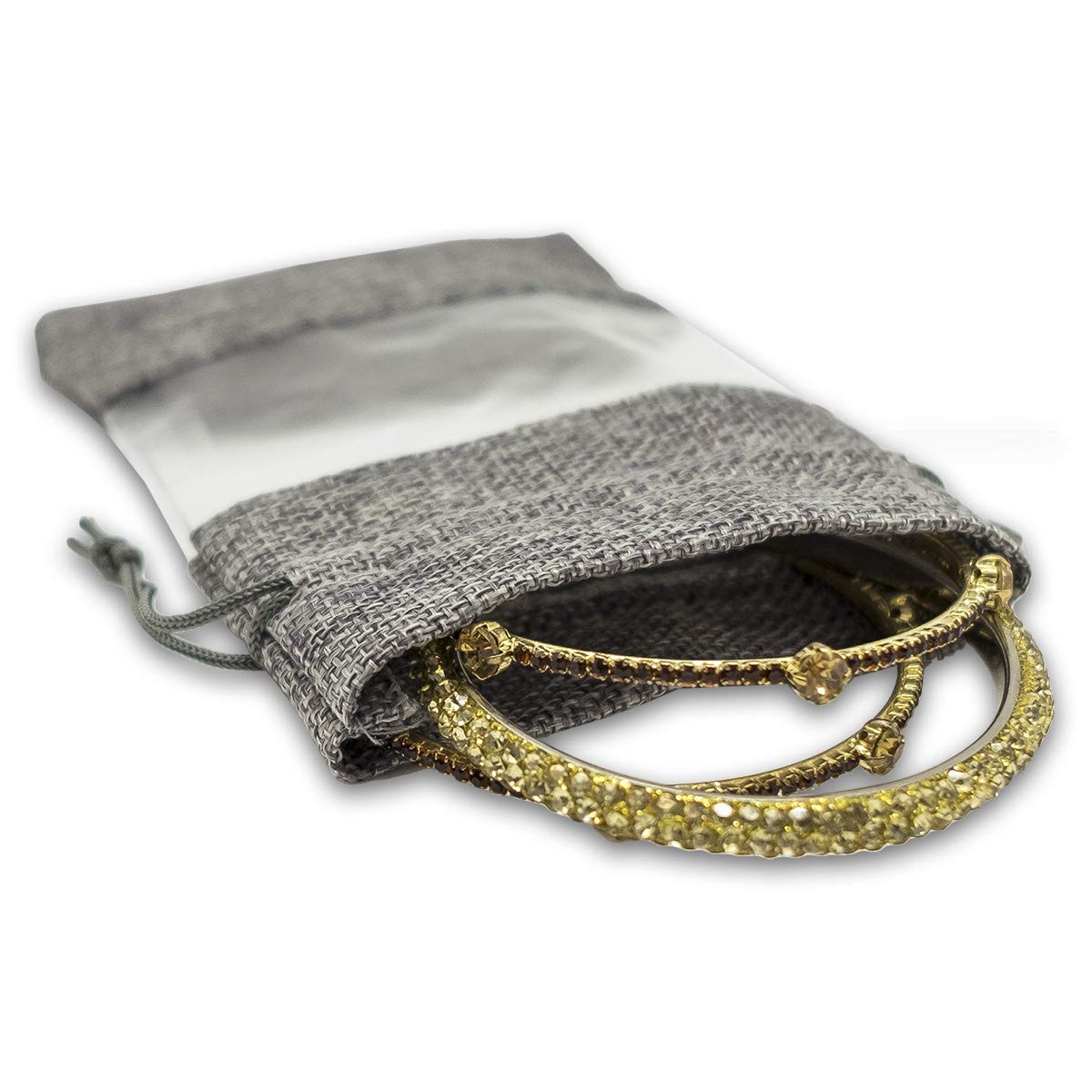 TheDisplayGuys - 48-Pack 3.5x5.5 Inch Gray Linen Burlap & Sheer Organza Drawstring Gift Bags for Party Favors, Wedding Favors, Baby Shower, Birthday Presents, Samples & Treats - Small Mesh Pouch for Candy, Jewelry & Small Gifts