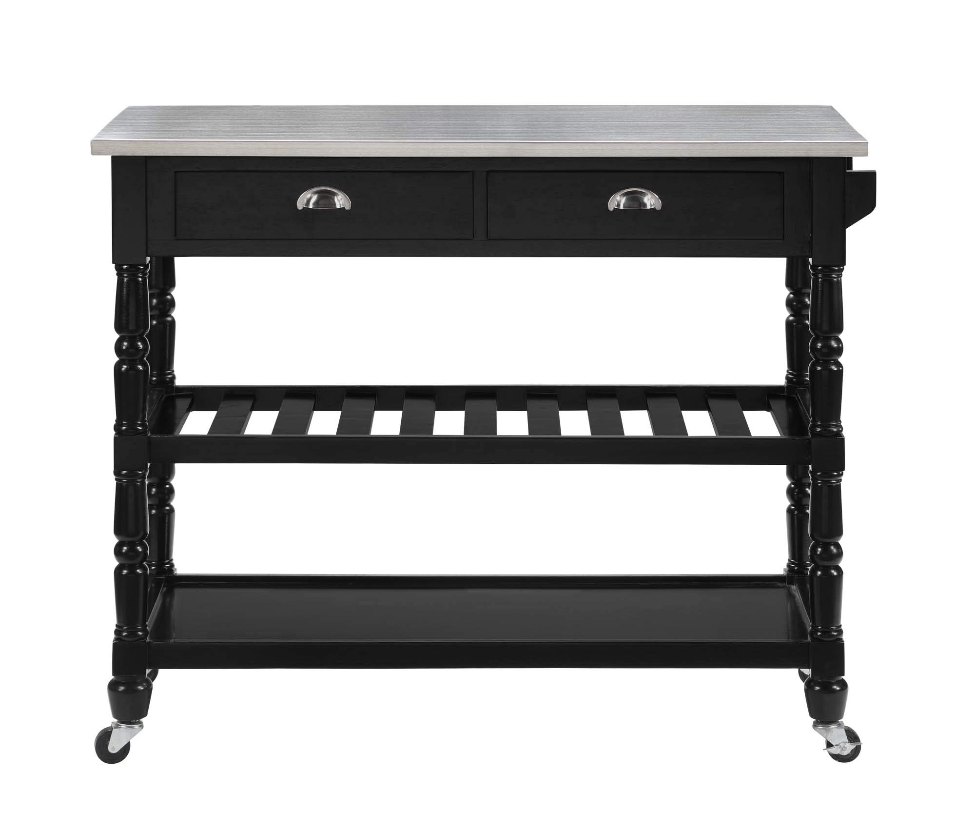Convenience Concepts French Country 3-Tier Stainless Steel Kitchen Cart with Drawers - Black | Space-Saving Kitchen Island for Small Spaces, Mobile Serving Cart for Dining Room & Pantry Storage