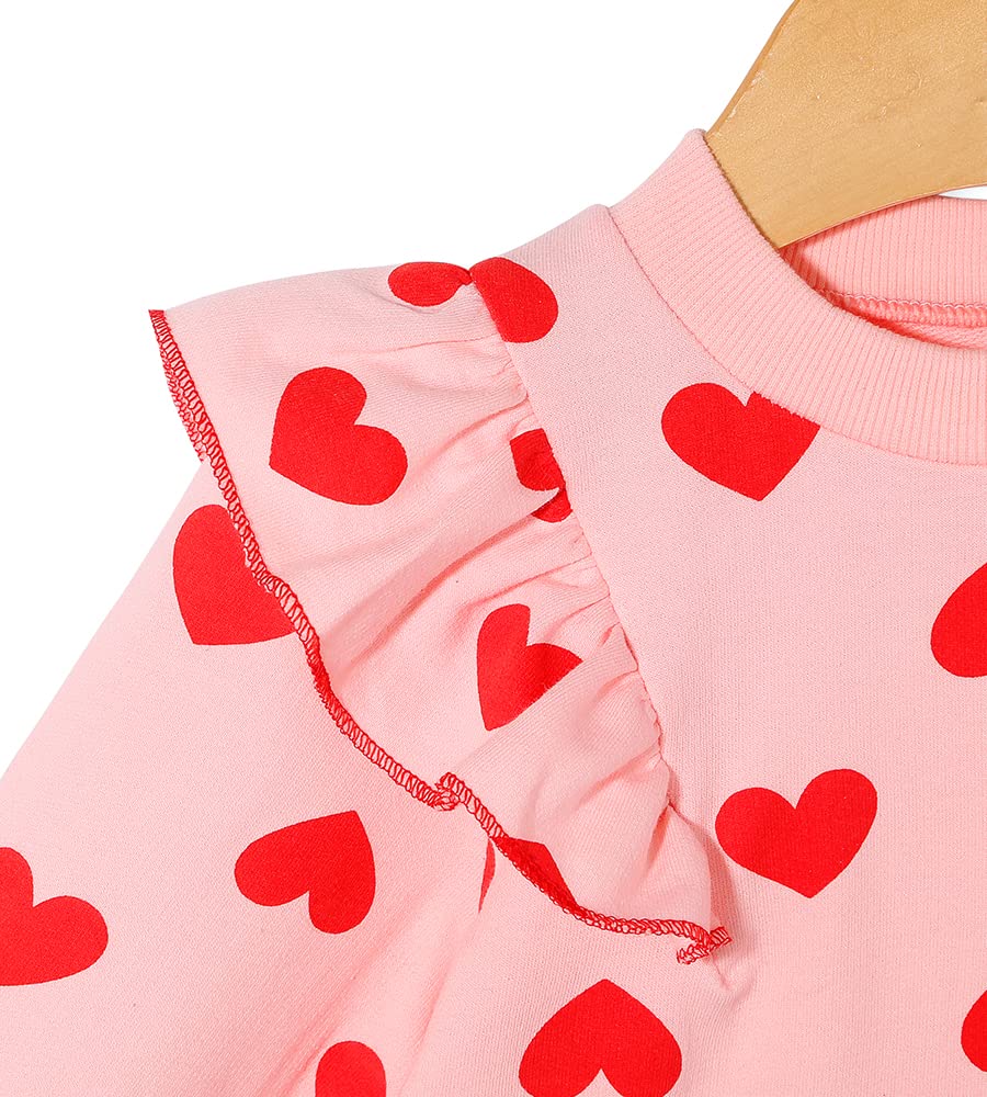 Ozkiz Heart Print Toddler Girls Pink Ruffle Dress Size 4T - Perfect for Birthday Parties, Photo Shoots & Special Occasions
