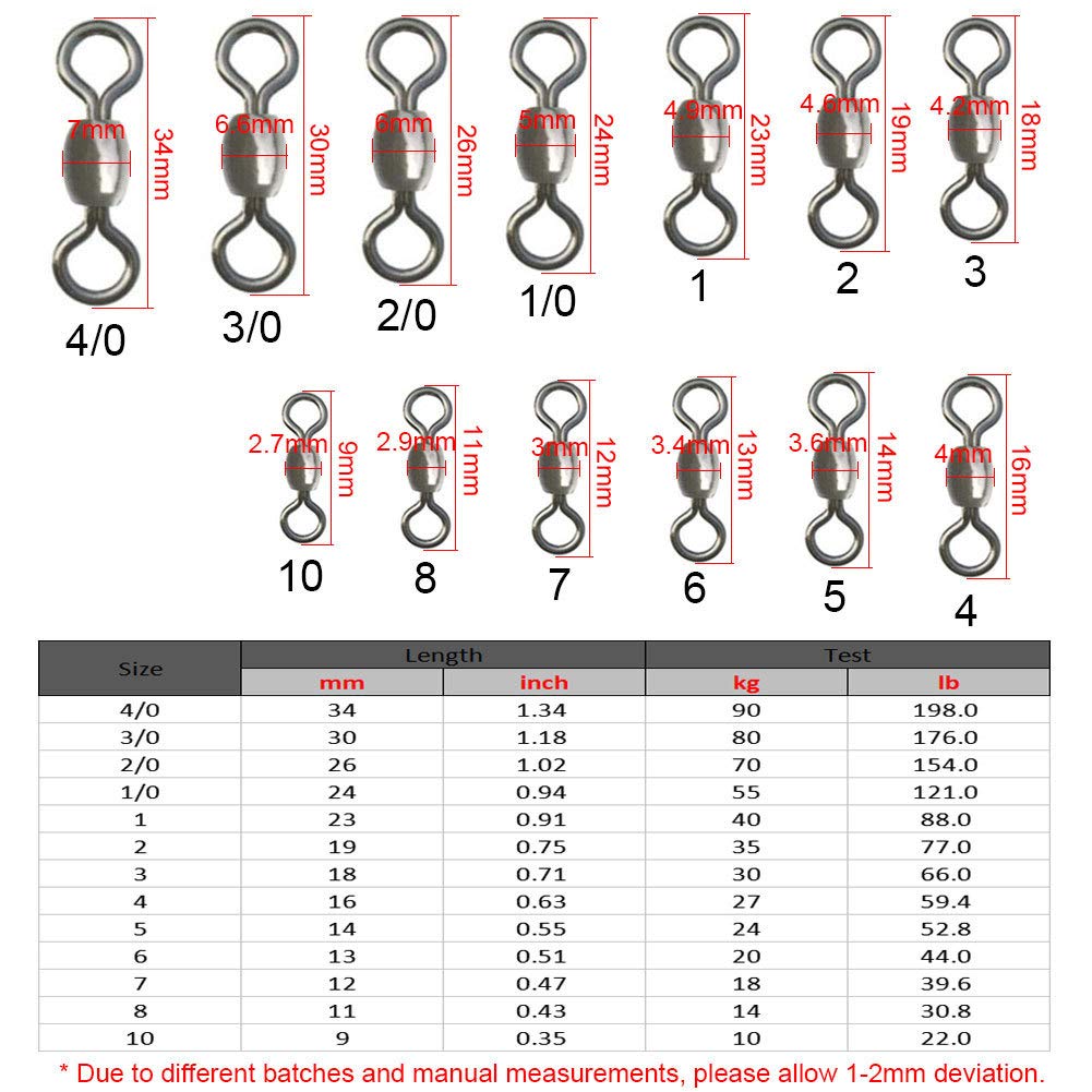 Unclesport 100pcs Fishing Crane Swivels - Saltwater & Freshwater Fishing Gear (22LB-198LB) for Bass, Fly & Sea Fishing | Durable Tackle for Anglers & Outdoor Enthusiasts