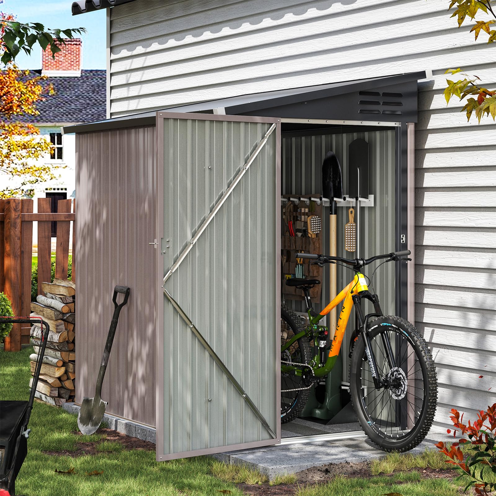 Aoxun 6x4 Metal Storage Shed for Patio, Garden & Lawn - Brown