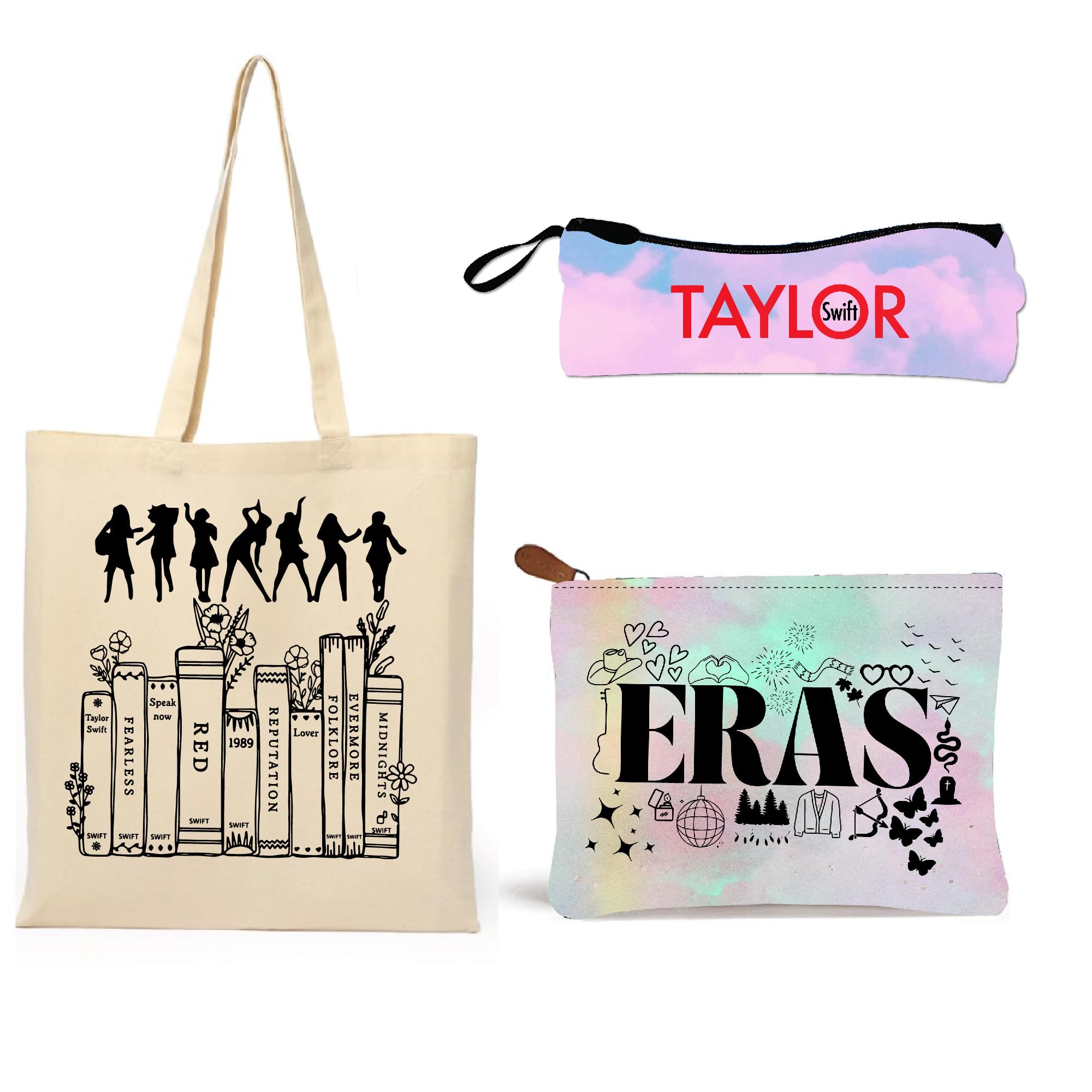 Taylor Swift Tote Bag, Pencil Pouch & Purse Set for Women | Stylish Combo for College, School & Everyday Use | Perfect Gift for Swifties & Students