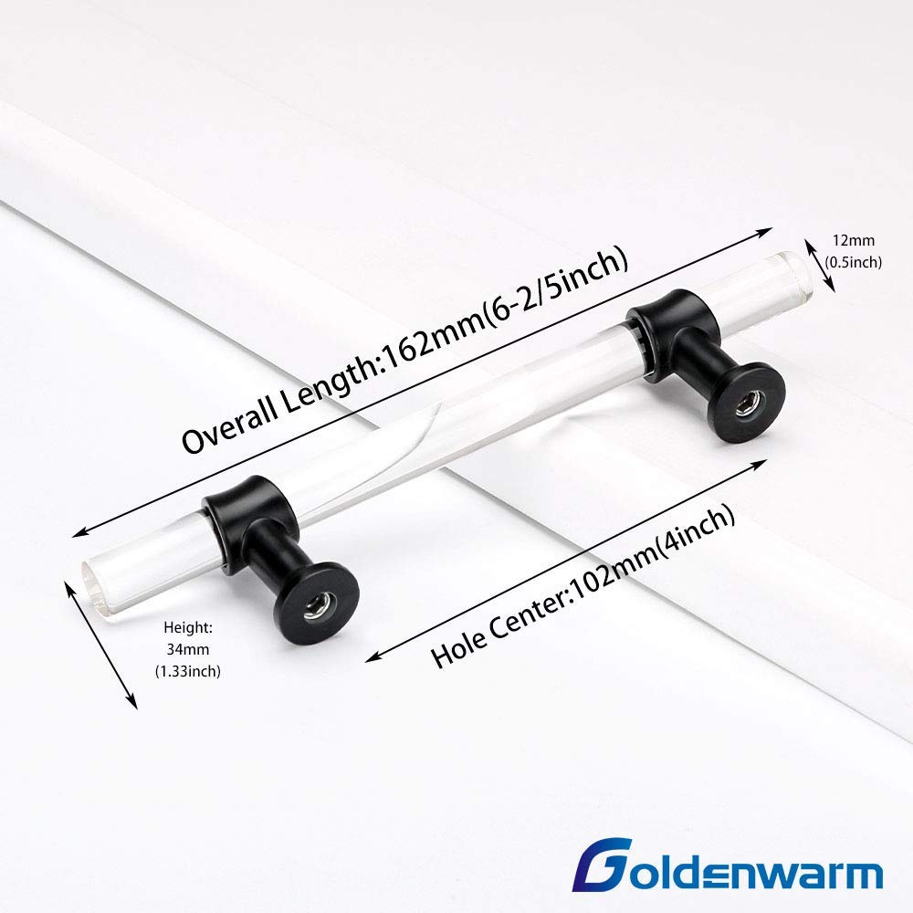 GoldenWarm 5 Pack Black Acrylic Cabinet Pulls & Drawer Handles - 4