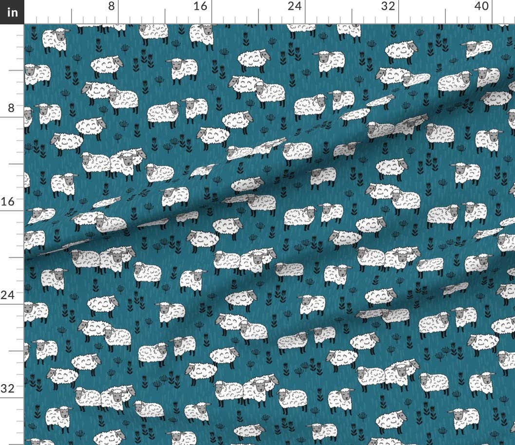 Field Sheep Blue Farm Print Petal Signature Cotton Fabric by Spoonflower - Perfect for Sewing, Quilting, Apparel & Home Decor Projects