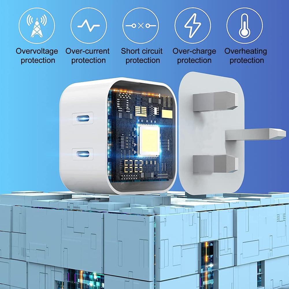 20W USB C Fast Charger Plug - Dual Port Wall Charger Compatible with iPhone 15/14/13/12/11 Pro Max/XS/XR/8 & Samsung Galaxy - Quick Charge 3.0 for Home, Office & Travel