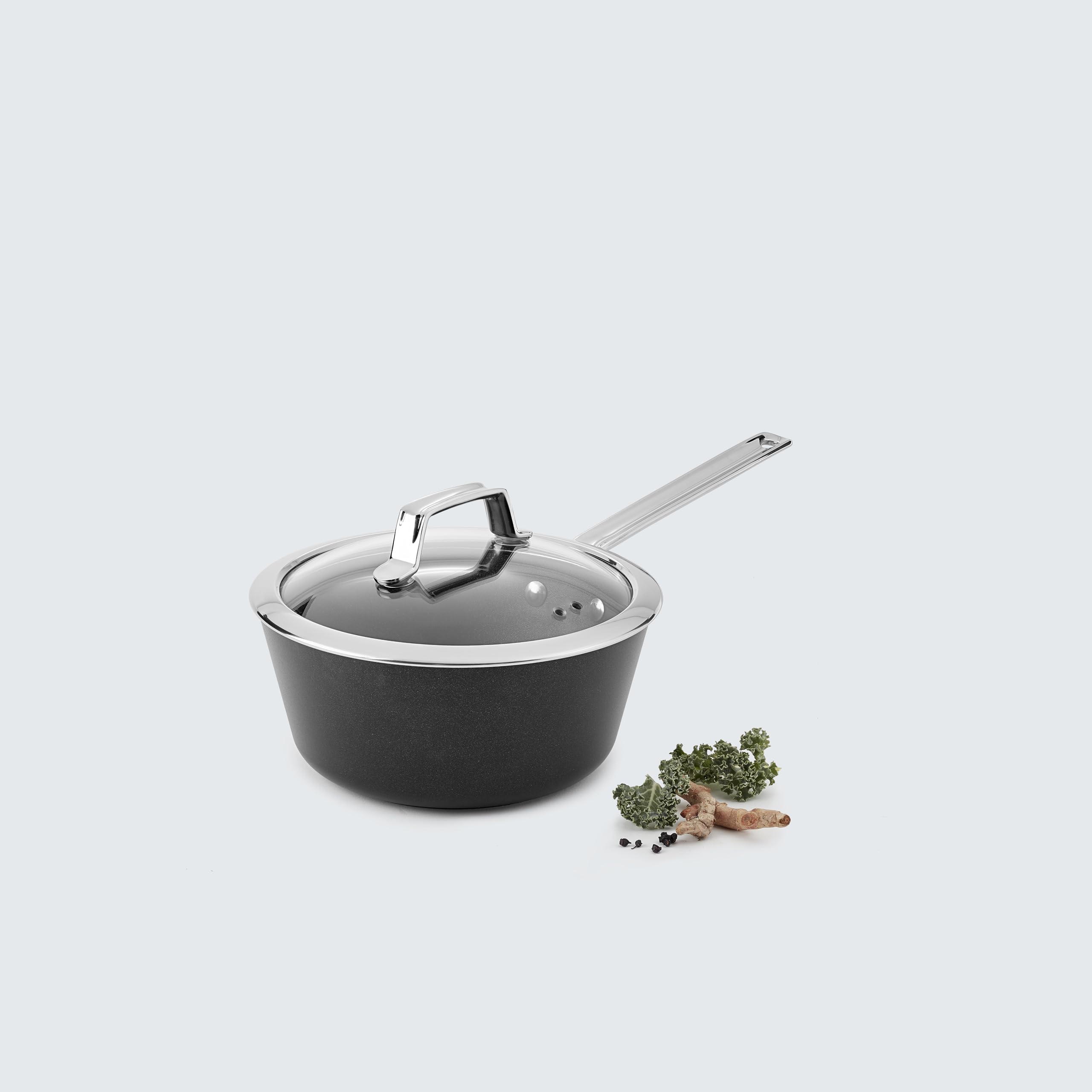 SCANPAN 54232208 8.7-Inch Black Sauce Pan with Lid - 1.1 Gallon (2.8L) Capacity - Induction Compatible TechnIQ IH Windsor Cookware for Sauces, Soups & Stews - Perfect for Home Cooking & Professional Kitchens