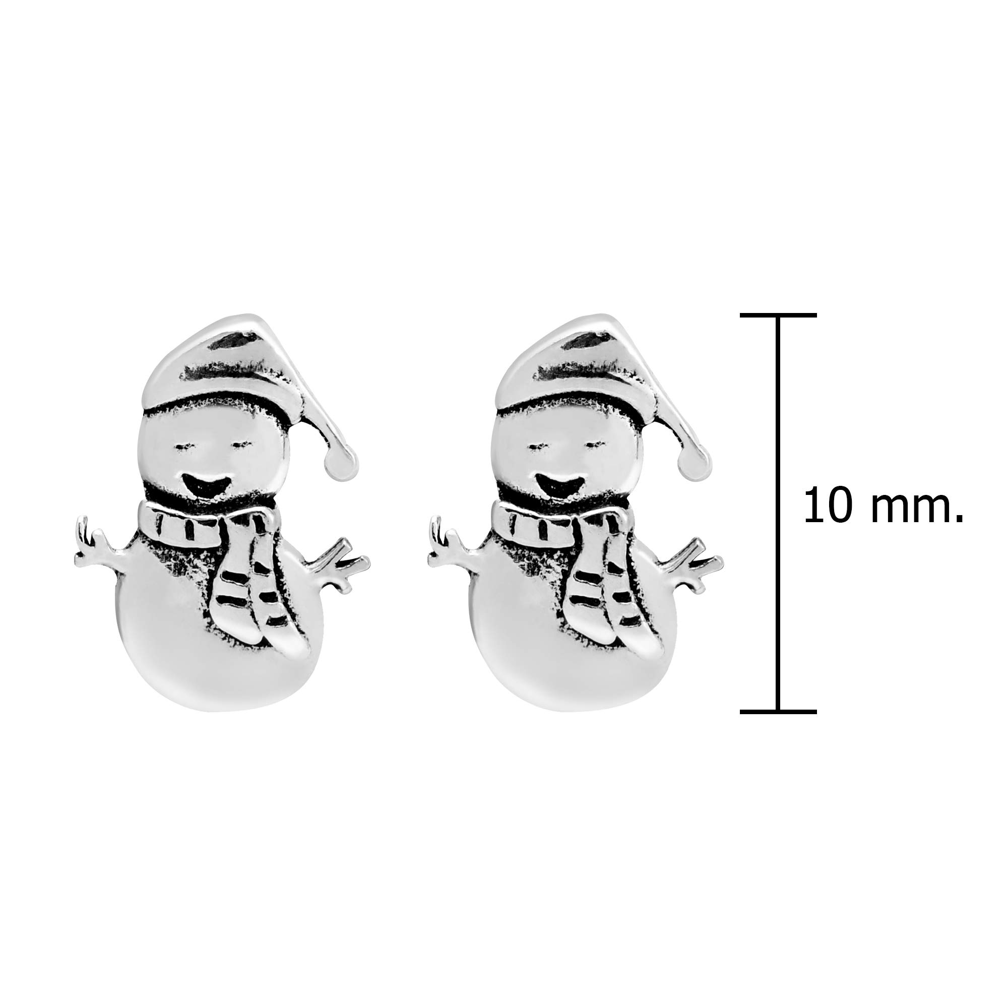 Festive Happy Snowman .925 Sterling Silver Post Stud Earrings for Women - Cute Christmas Holiday Jewelry & Winter Snowman Studs - Perfect for Holiday Parties, Gift Giving & Winter Fashion Accessories