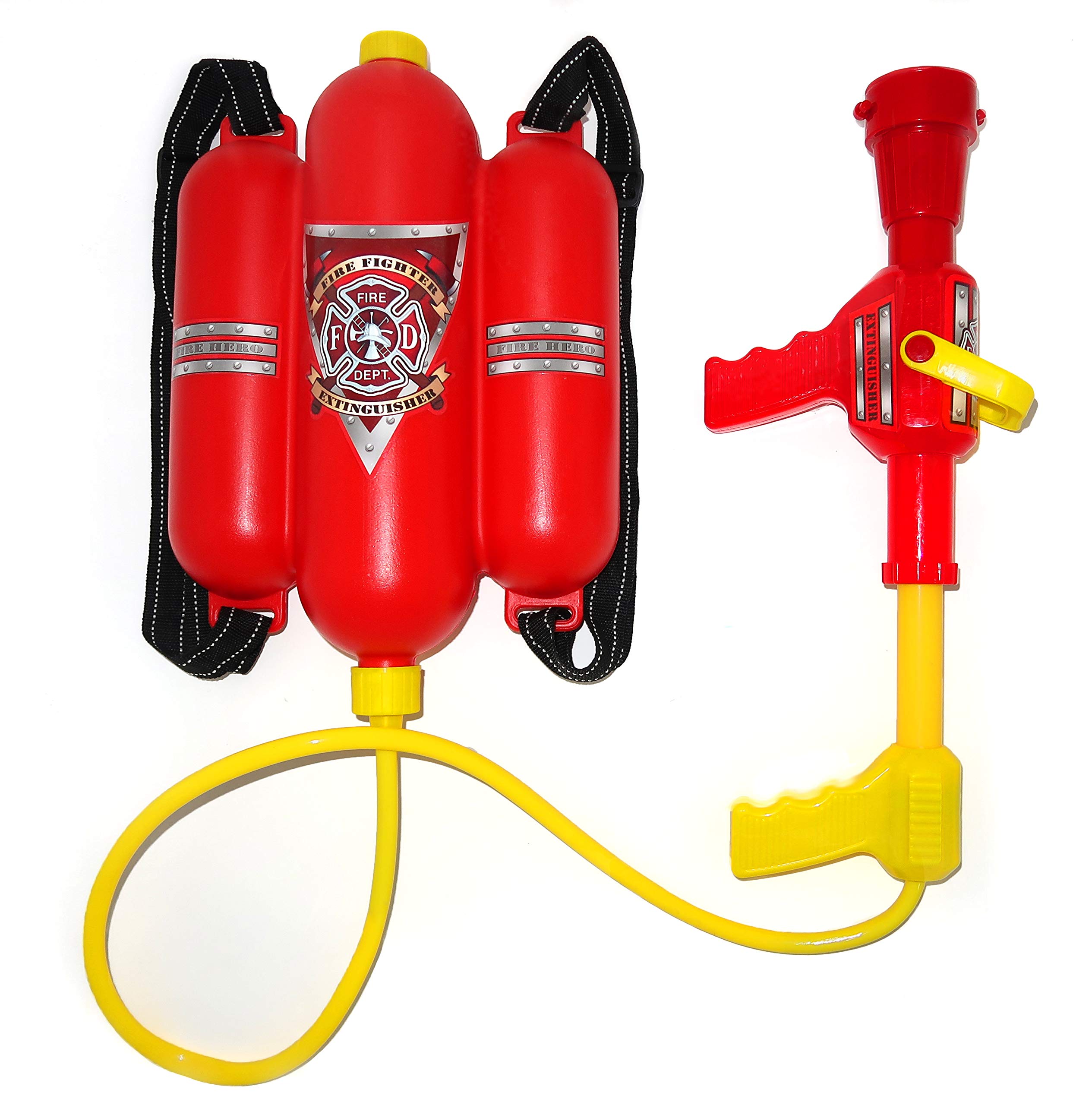 **4E's Novelty Firefighter Backpack Water Gun Blaster for Kids – Tank with Hose Shooter, Super Soaker Water Gun for Outdoor Play, Fireman Pretend Play Toy for Boys & Girls – Perfect for Summer Fun, Pool Parties, and Backyard Battles**