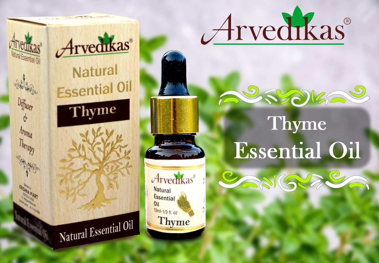 100% Pure Thyme Essential Oil - 10ml, Natural & Undiluted for Aromatherapy, Massage & Skin Care | Arvedikas
