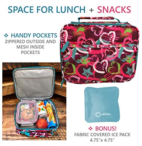 Kinsho Insulated Lunch Box for Girls with Ice Pack - BPA Free Cute Thermal Bag for School, Kindergarten & Daycare - Perfect for Kids Snacks, Meals & Picnics